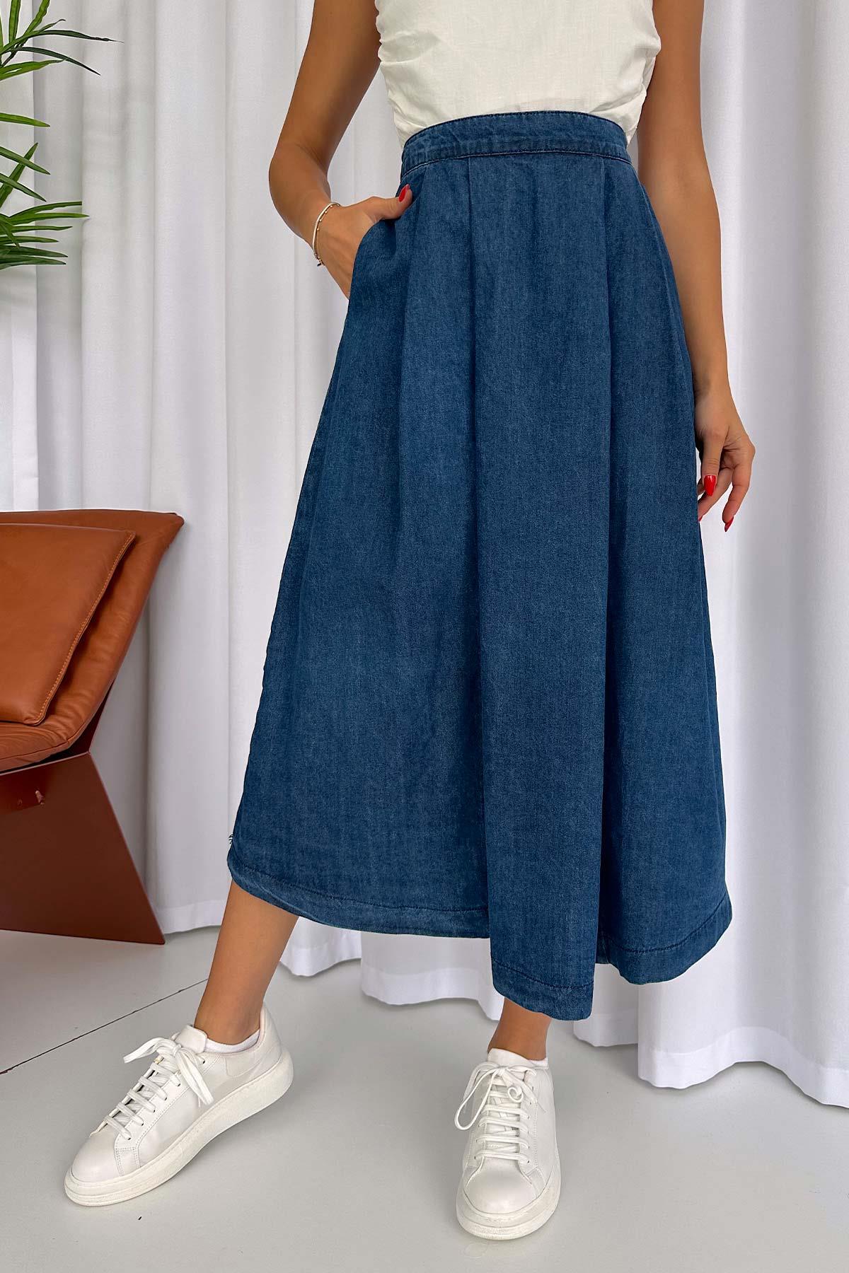 Midi Boy Denim Kadın  Etek