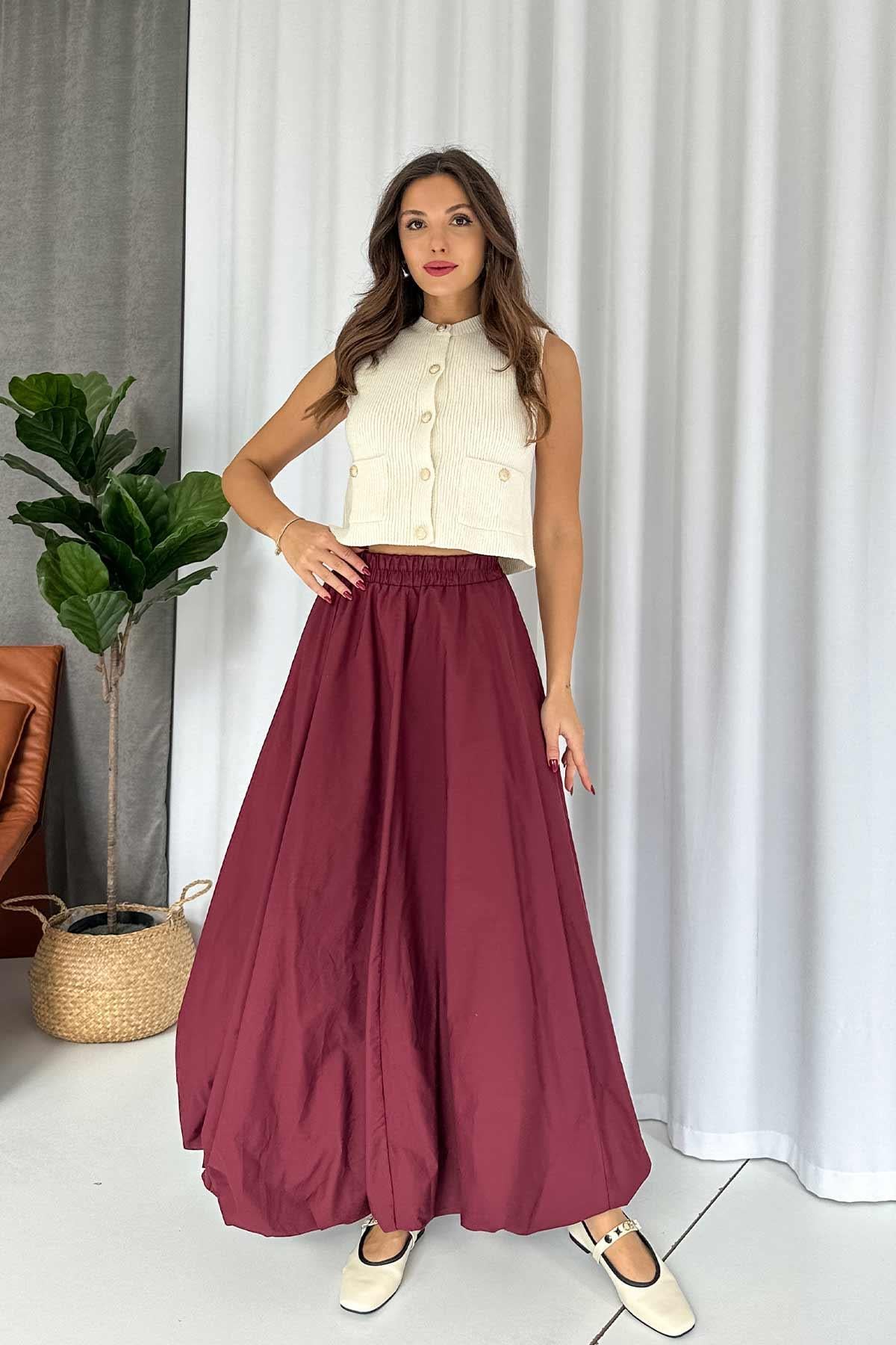 Paraşüt Kumaş Balon Etek - Bordo