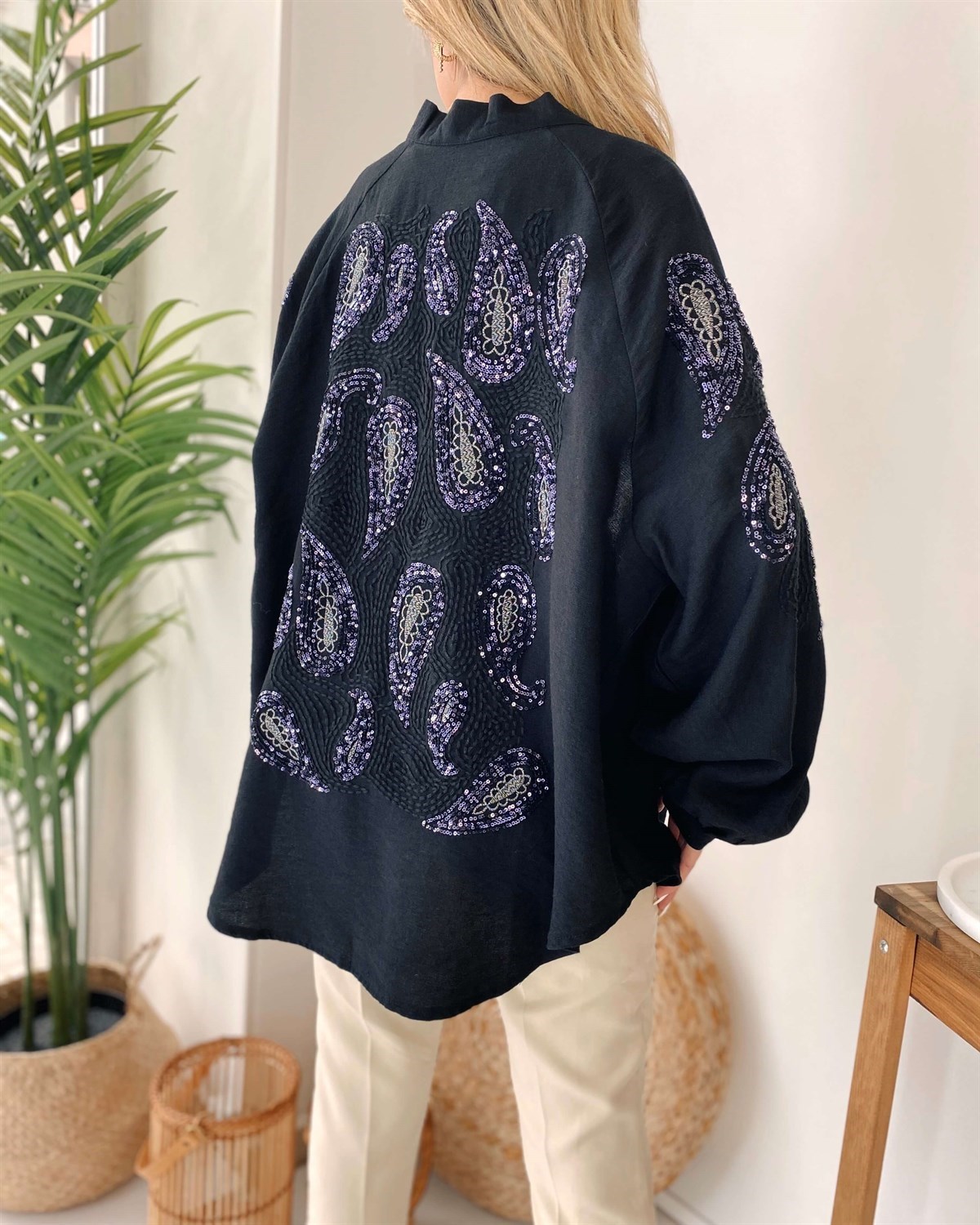 Payetli Kimono - Siyah