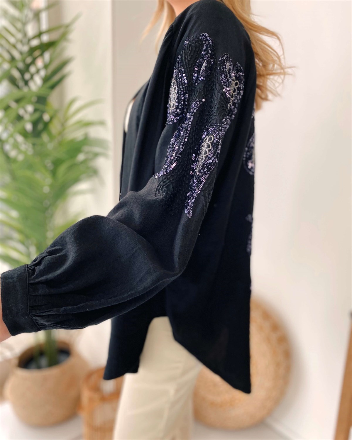 Payetli Kimono - Siyah