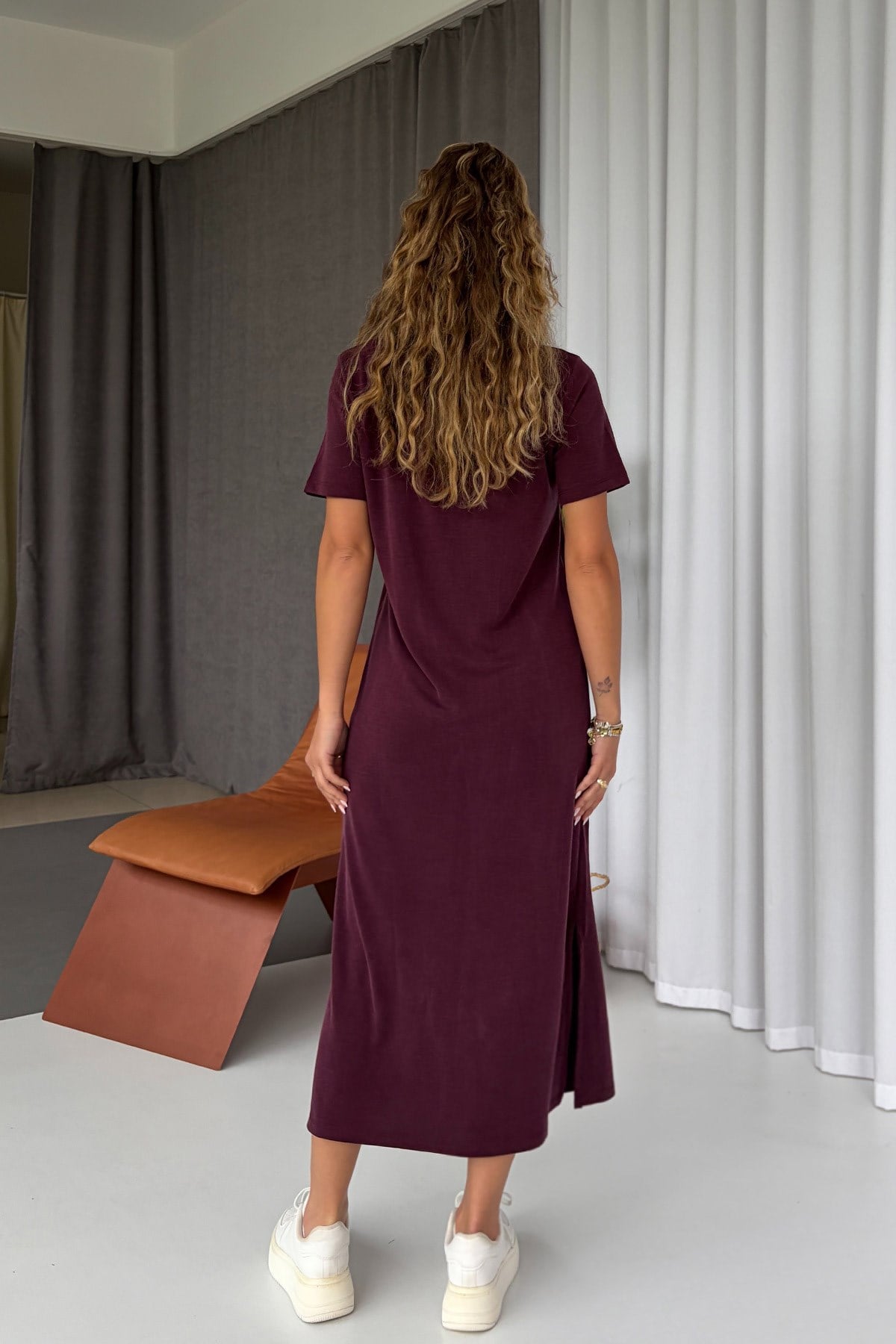 Pike Kumaş Basic Elbise - Bordo