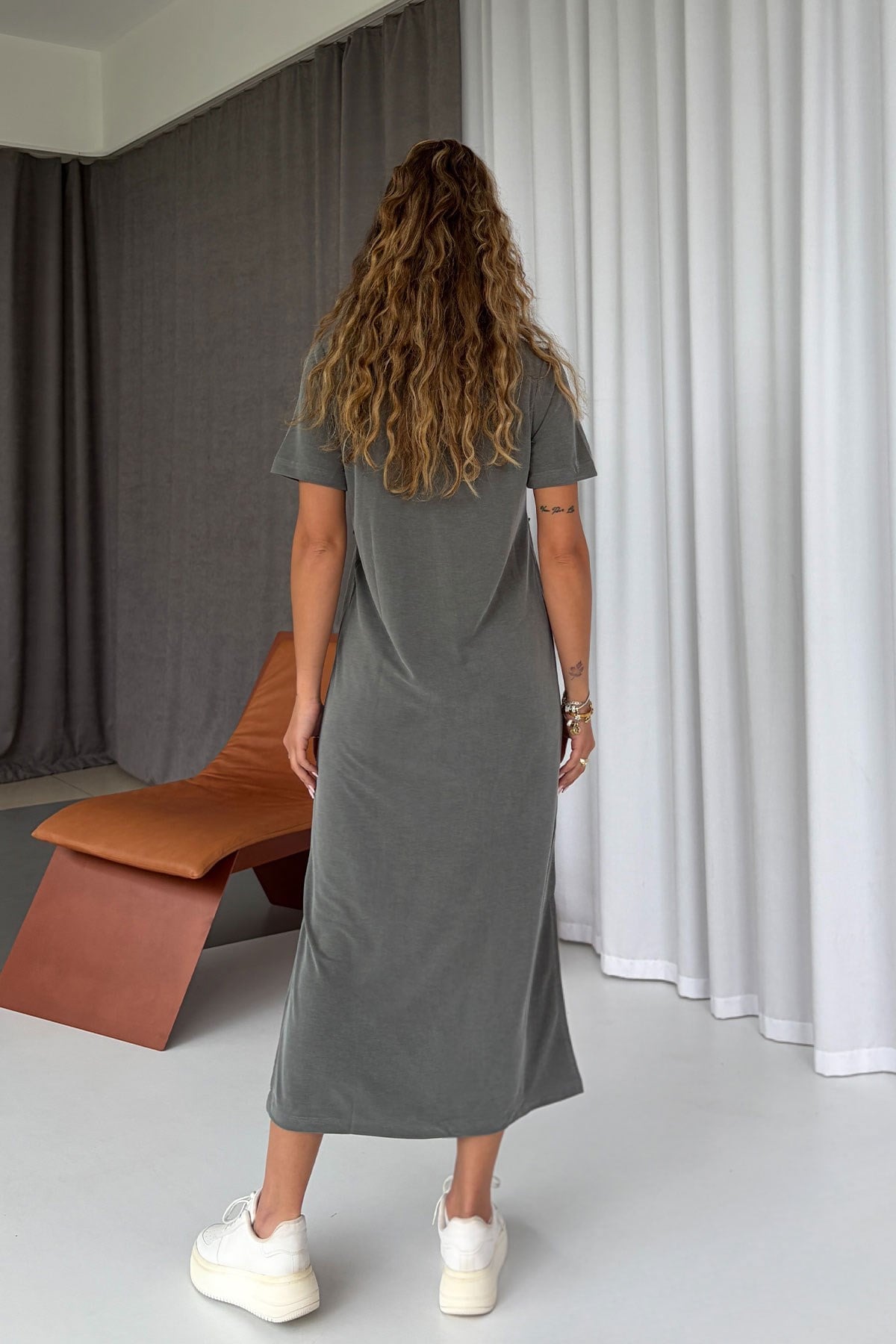 Pike Kumaş Basic Elbise - Haki