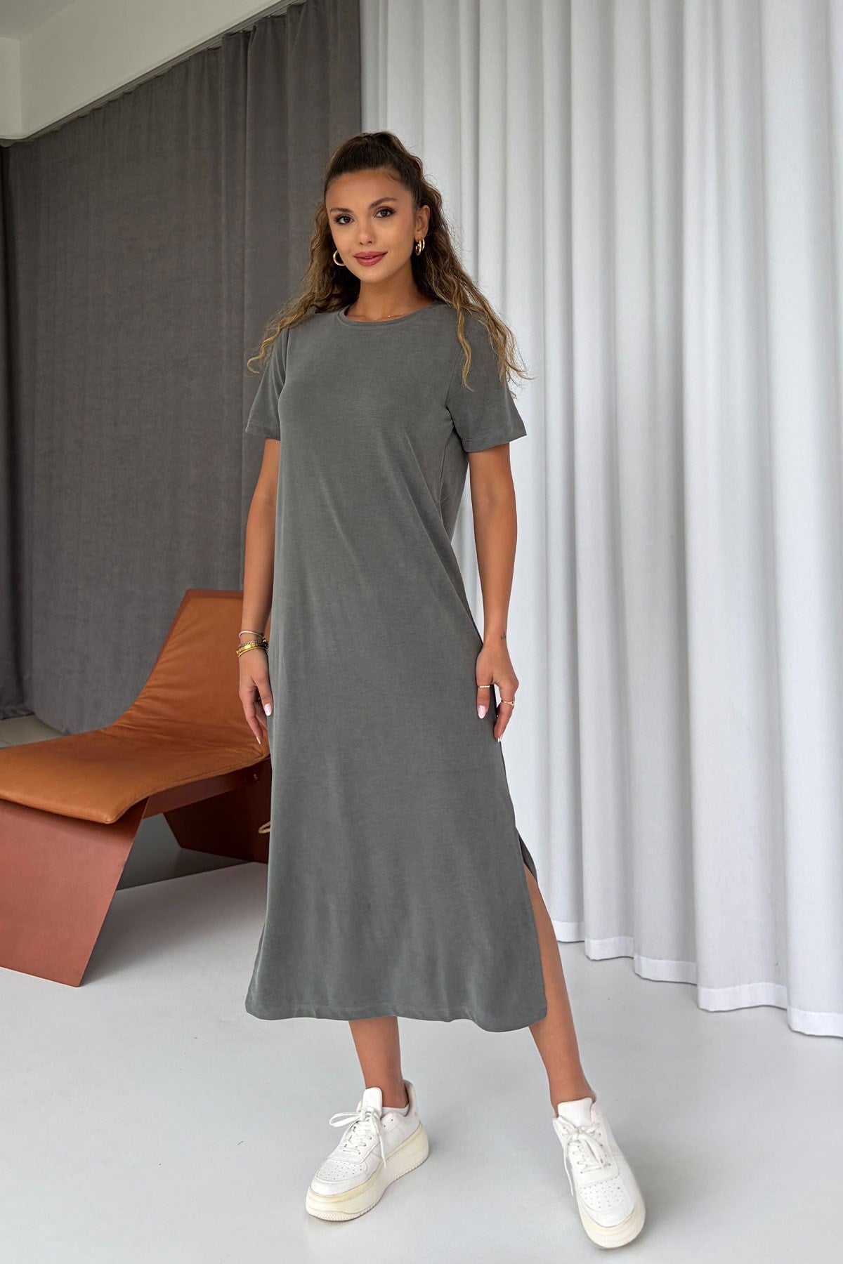 Pike Kumaş Basic Elbise - Haki