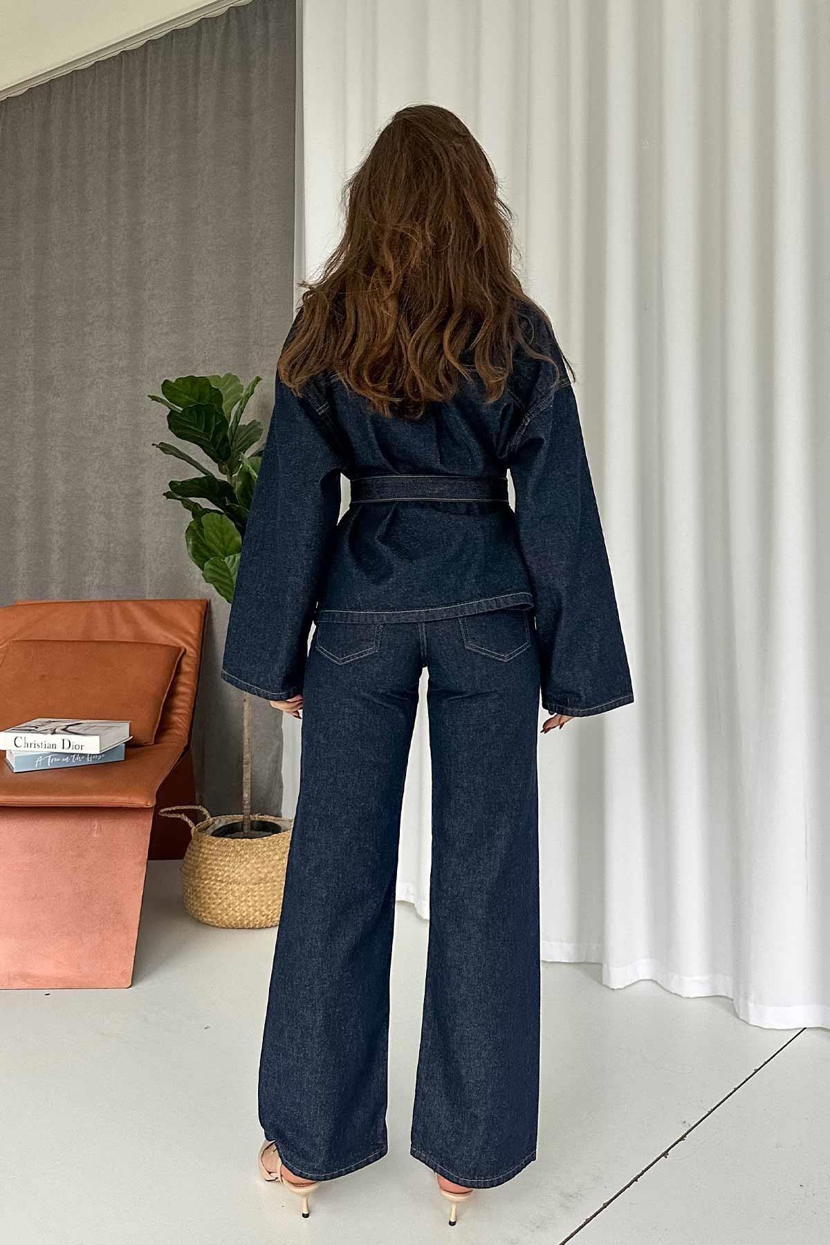 Premium Kot Ceket Pantolon Takım - Lacivert