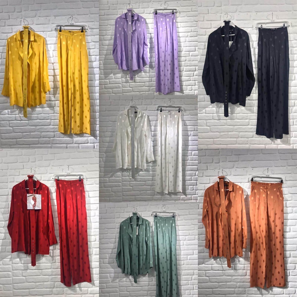 Puantiye Detay Kemerli Ceket Pantolon Takım