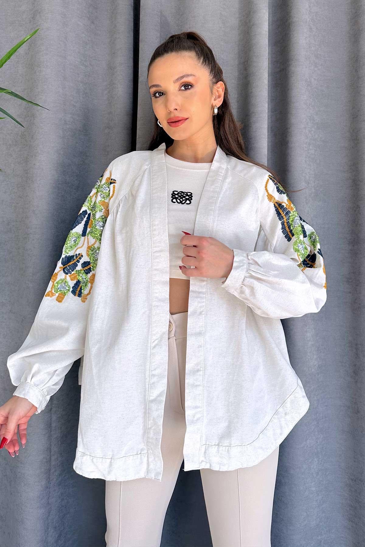 Pul Payet Nakış İşleme Tasarım Ceket & Kimono