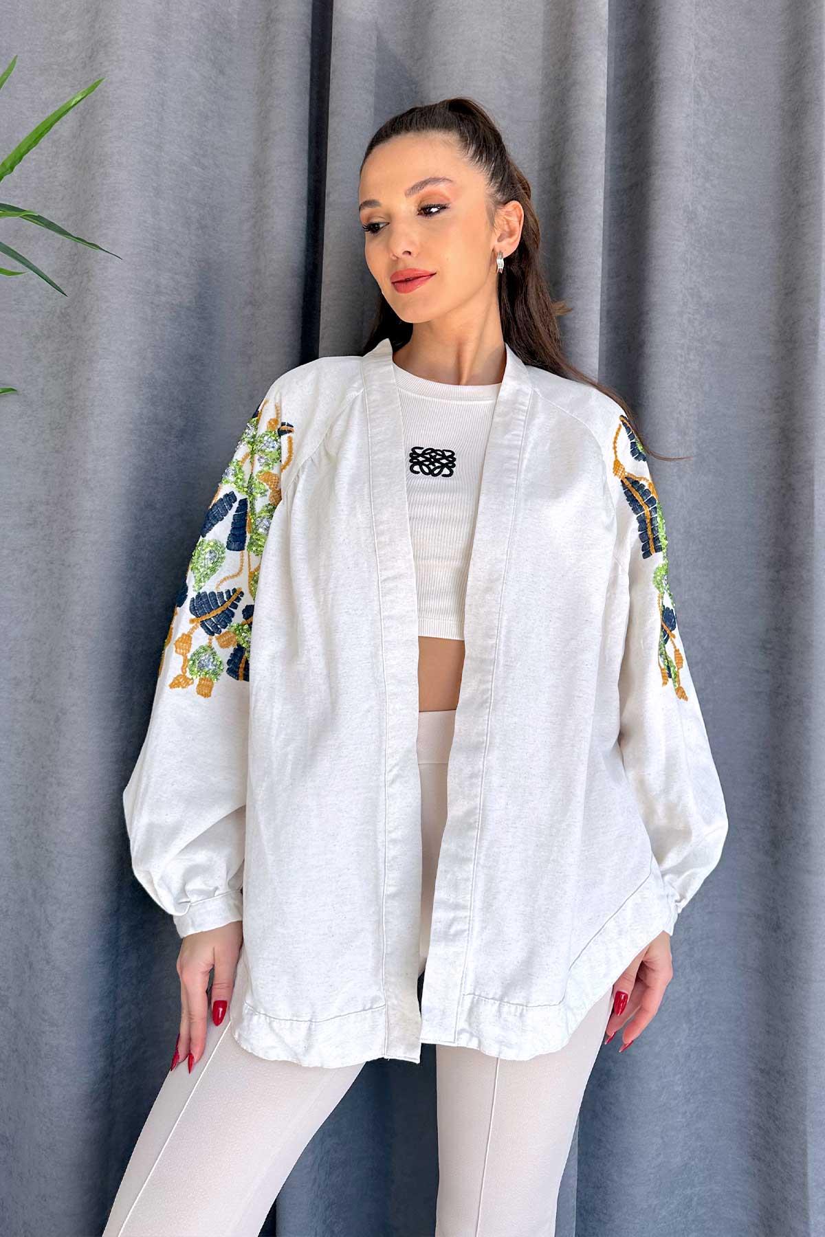 Pul Payet Nakış İşleme Tasarım Ceket & Kimono