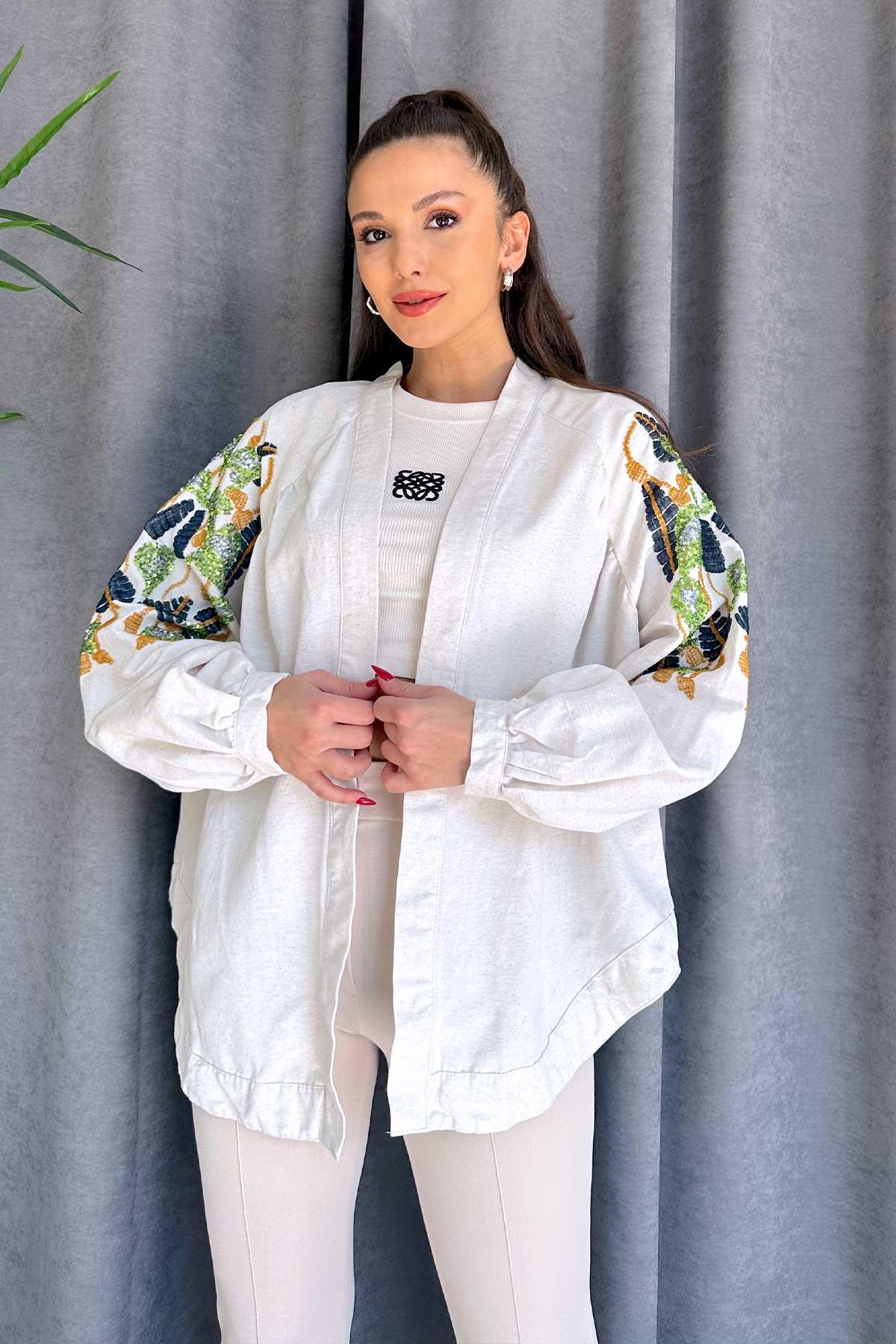 Pul Payet Nakış İşleme Tasarım Ceket & Kimono