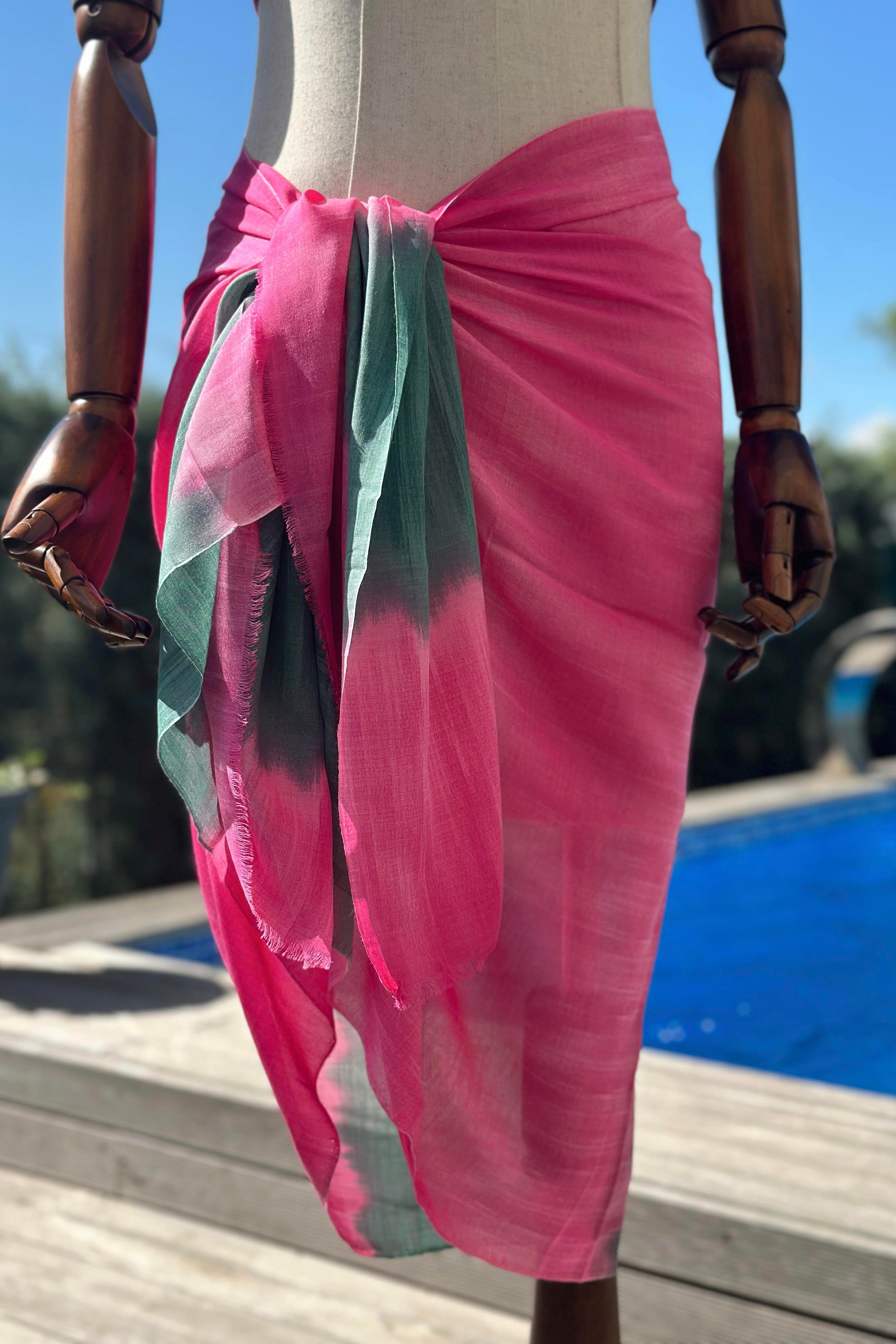Renkli Batik Desenli Kadın Pareo - Pembe Yeşil