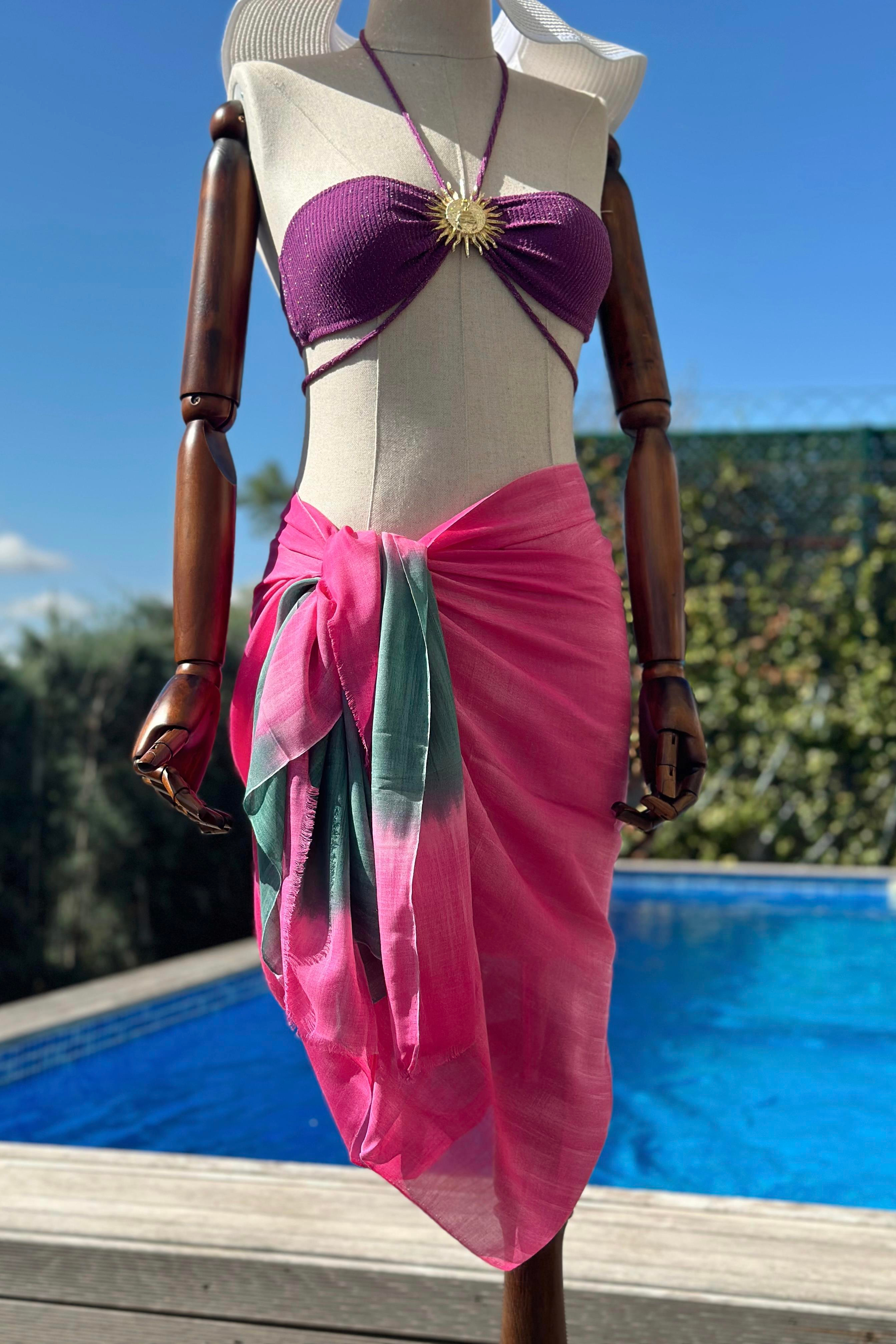 Renkli Batik Desenli Kadın Pareo - Pembe Yeşil