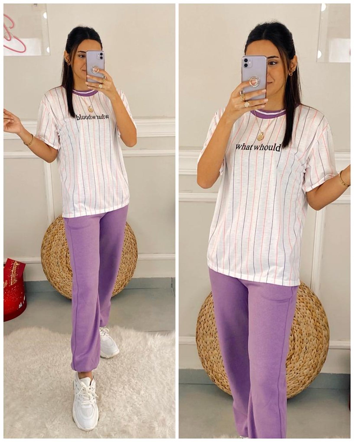 Renkli Çizgi Desen T-shirt