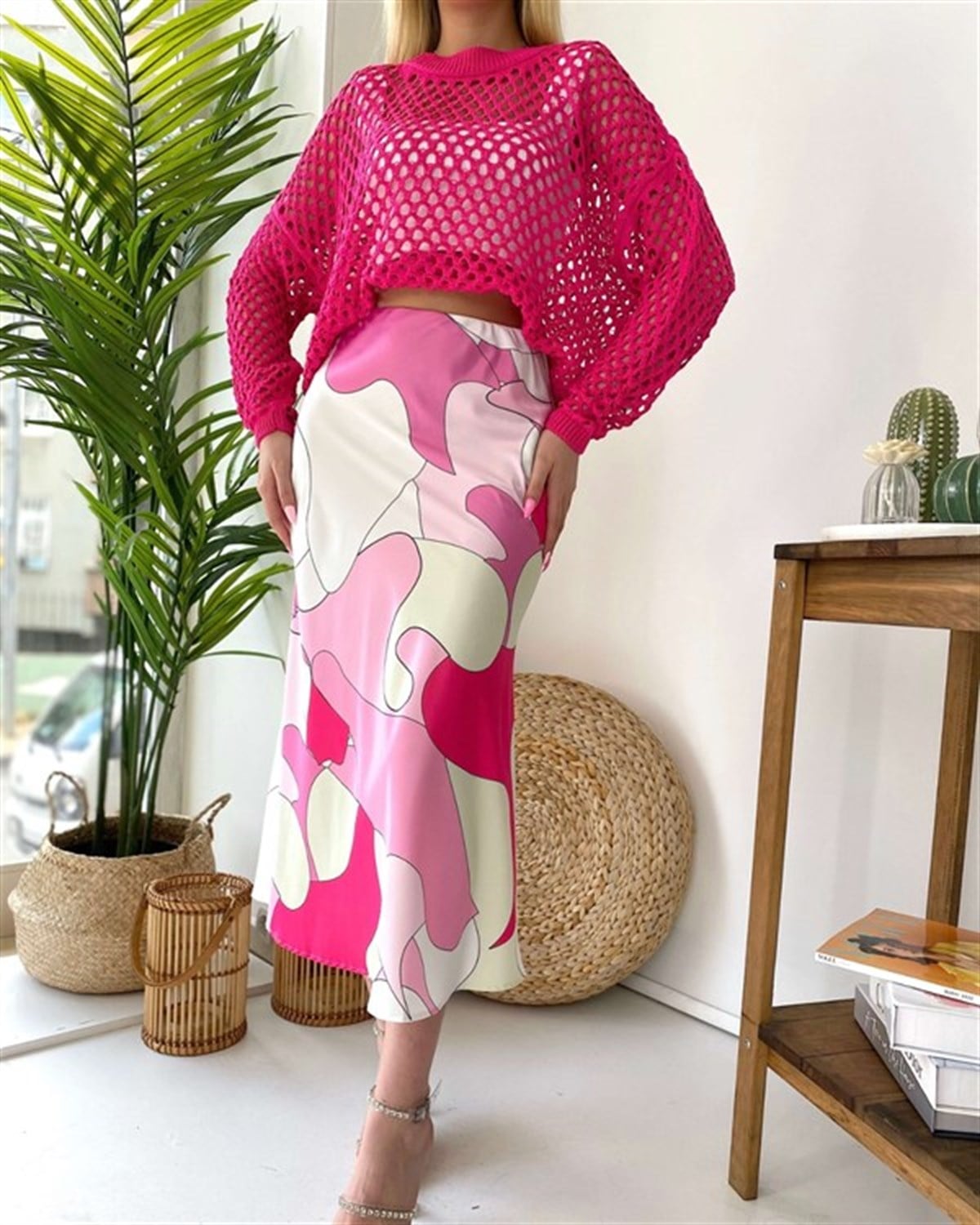 Renkli Saten Etek - Pembe