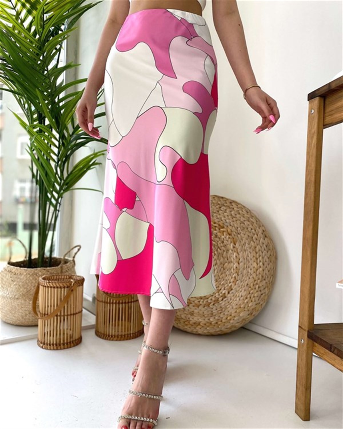 Renkli Saten Etek - Pembe