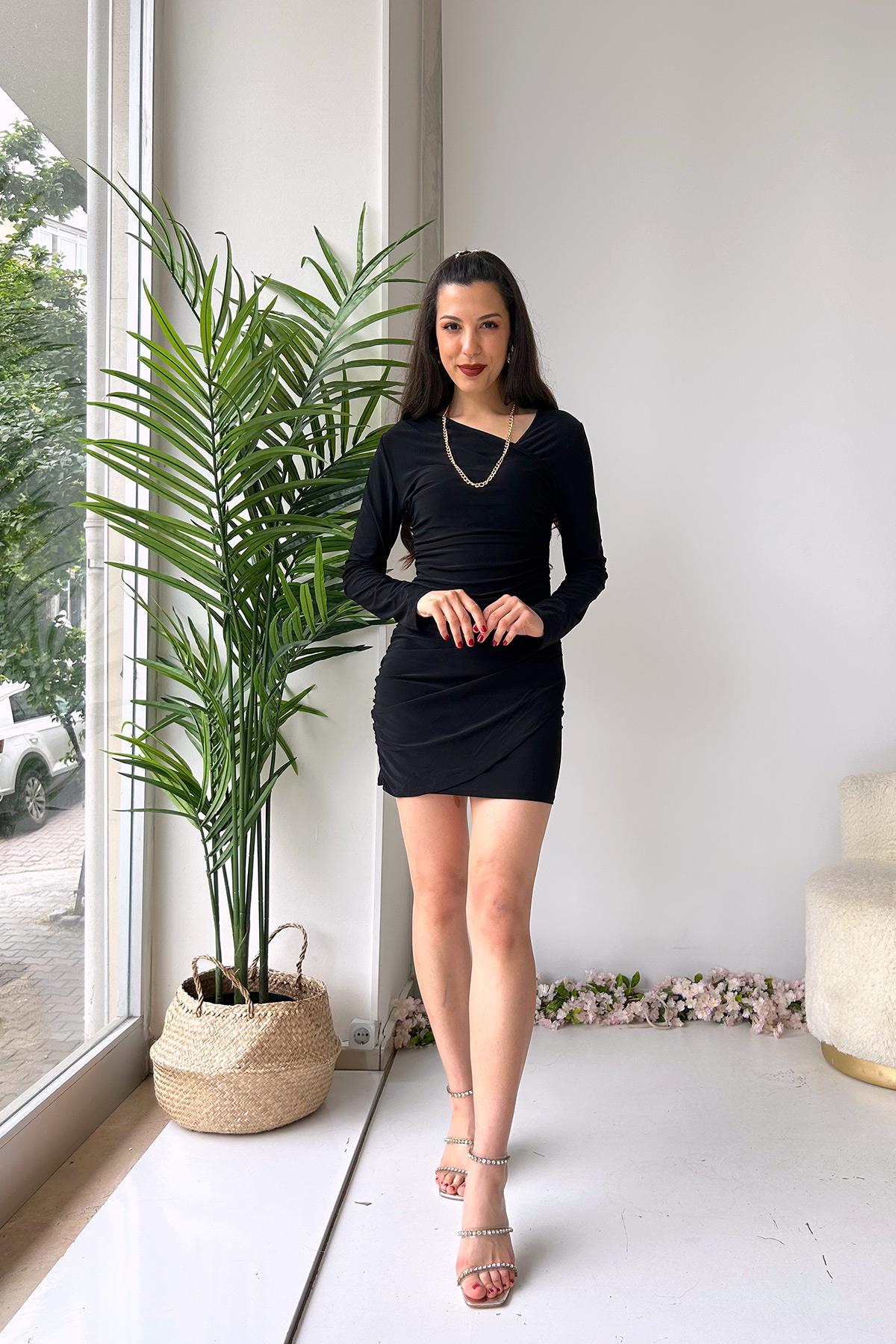 Sandy Uzun Kol Elbise - Siyah