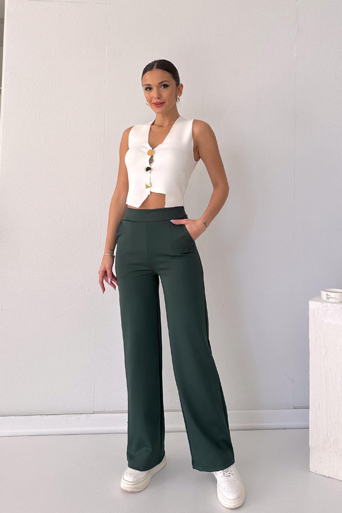 Scuba Palazzo Model Pantalon - Yeşil