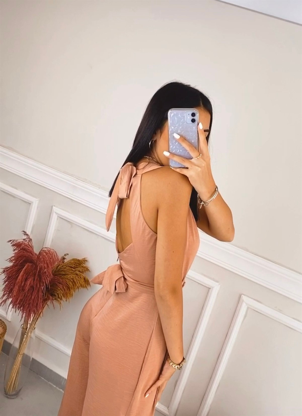 Sırt Dekolte Tokalı Tulum