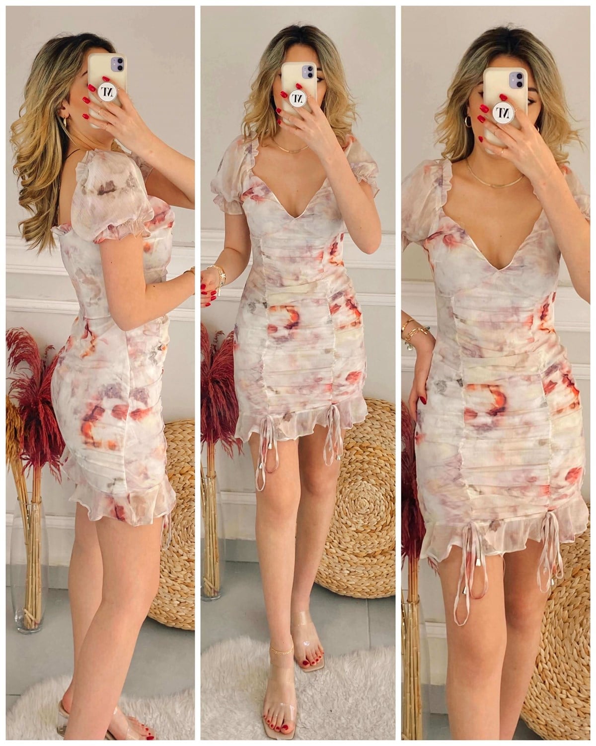 Soft Çiçek Desenli Mini Elbise