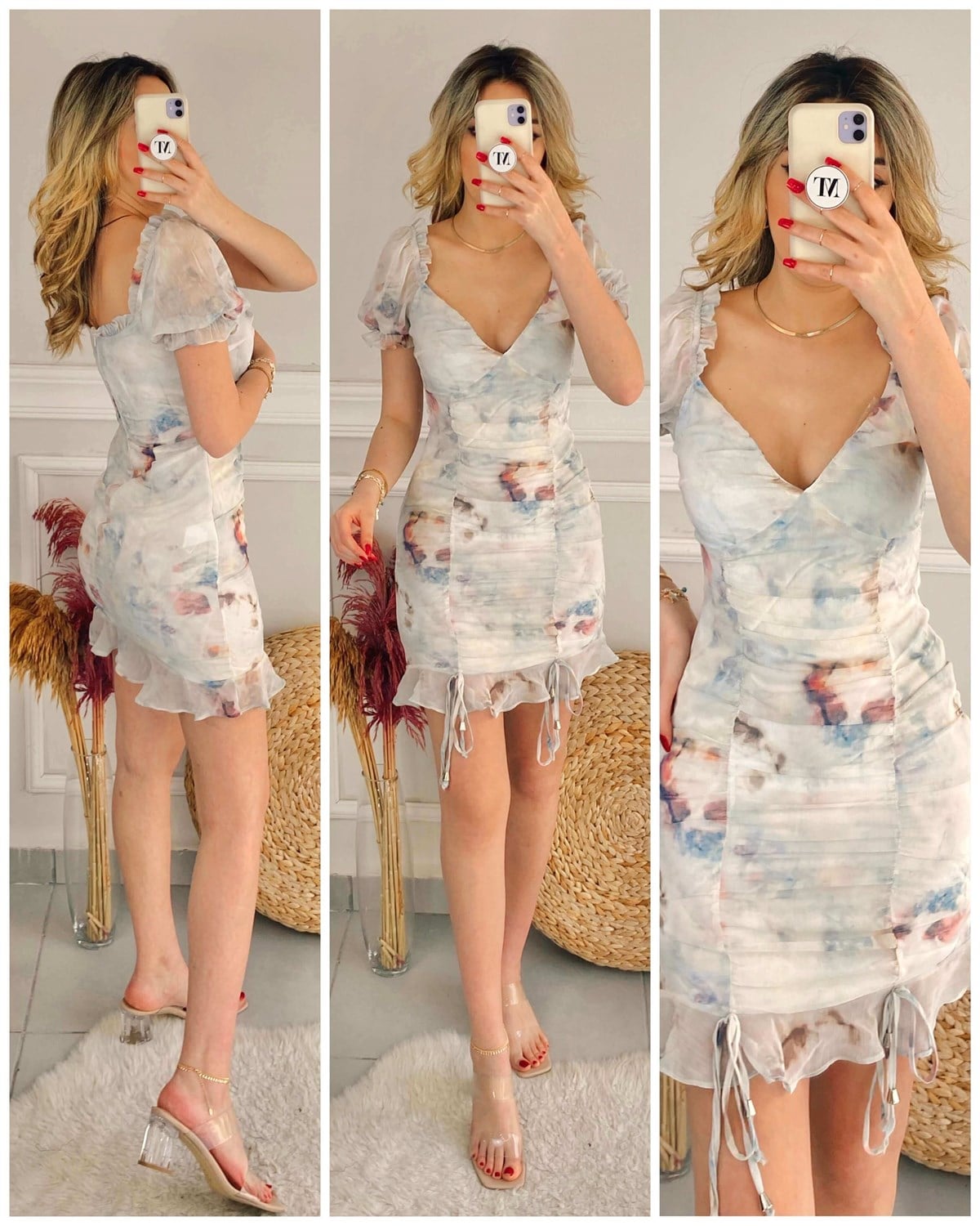 Soft Çiçek Desenli Mini Elbise