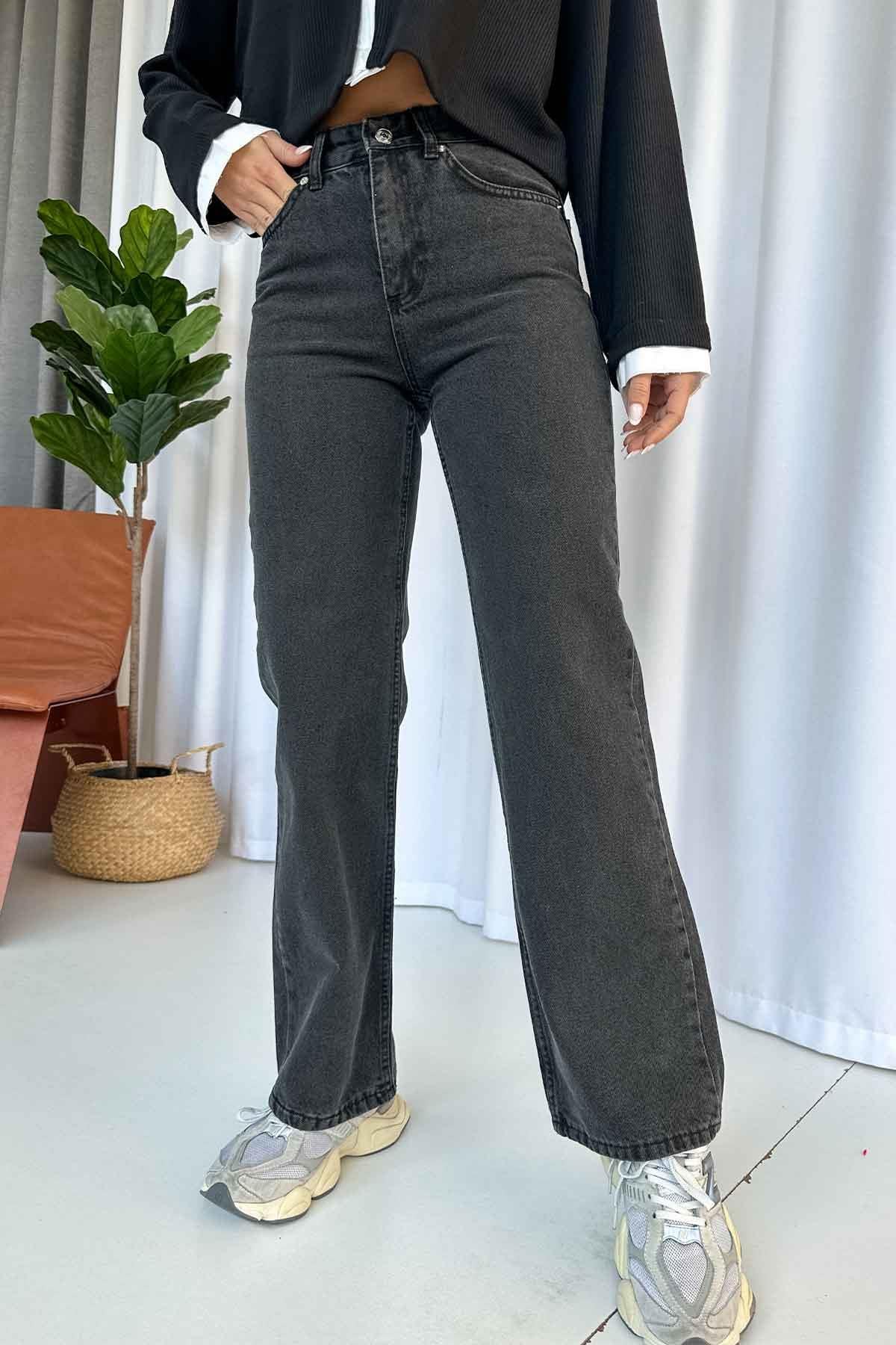 Straight Fit Yüksek Bel Jean - Antrasit