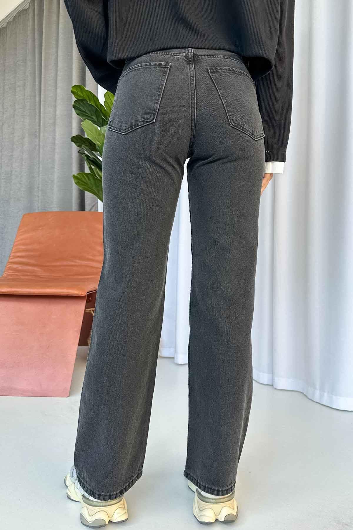 Straight Fit Yüksek Bel Jean - Antrasit