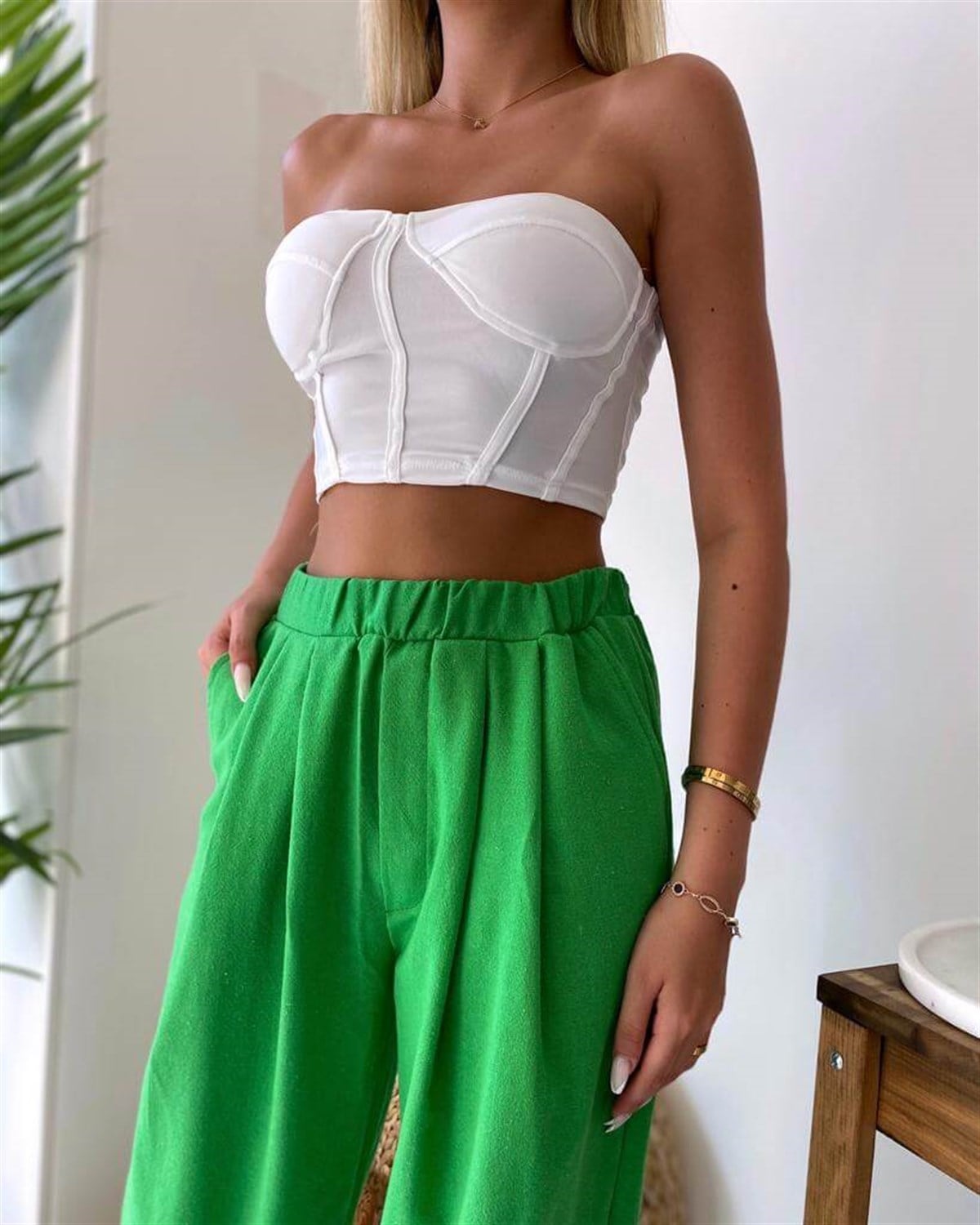 Straplez Crop - Beyaz