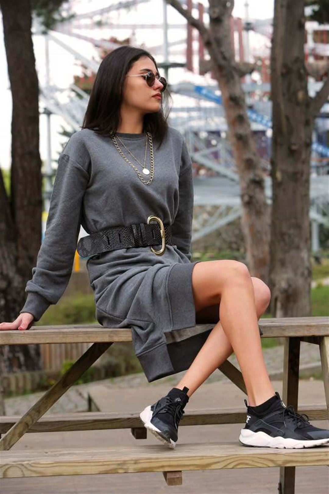 Sweatshirt Elbise-Gri