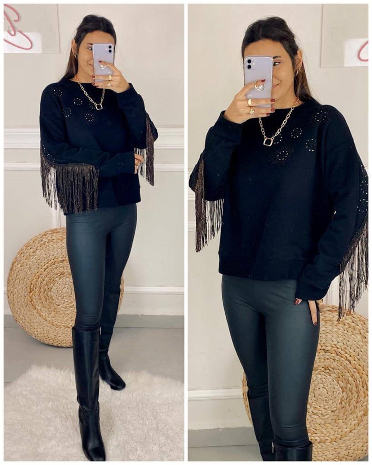 Taş İşli Püskül Detay Sweatshirt