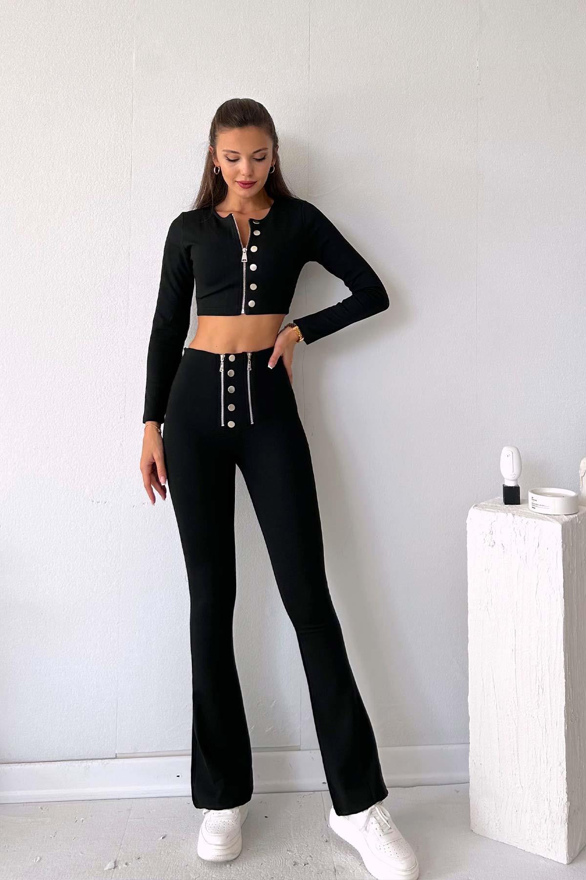 Toparlayıcı Etkili Gümüş Detaylı Kadın Crop Bluz