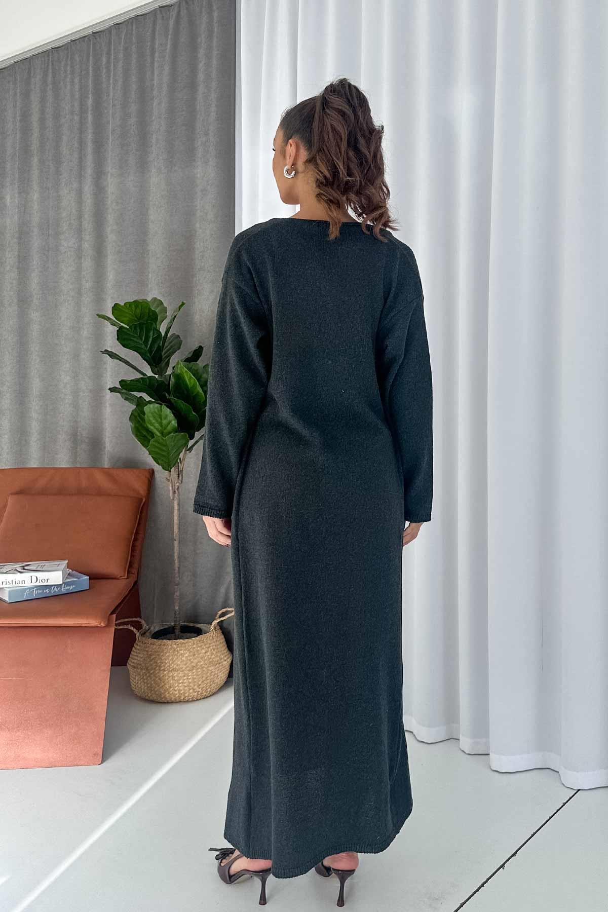 Triko Hırka Elbise 2'li Kadın Takım - Antrasit