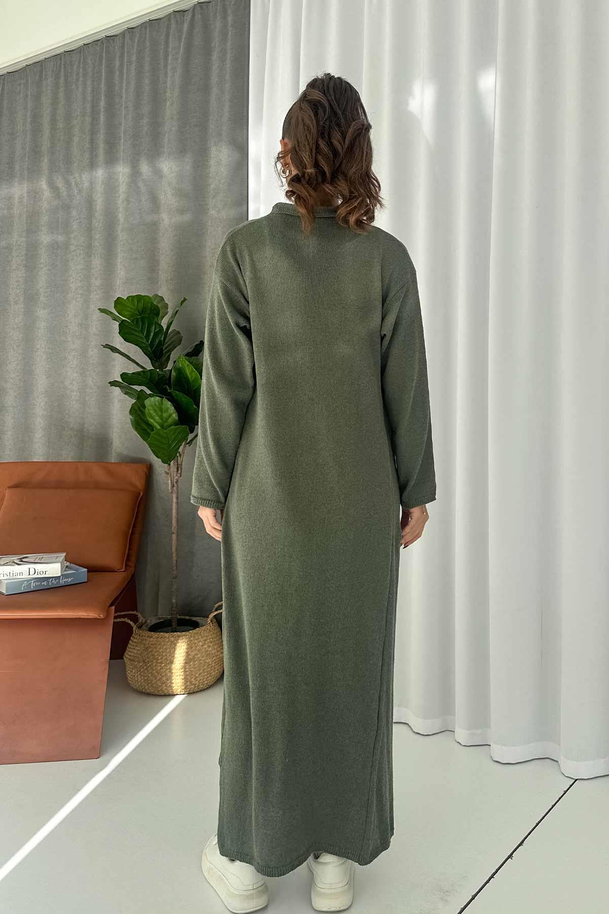 Triko Hırka Elbise 2'li Kadın Takım - Yeşil