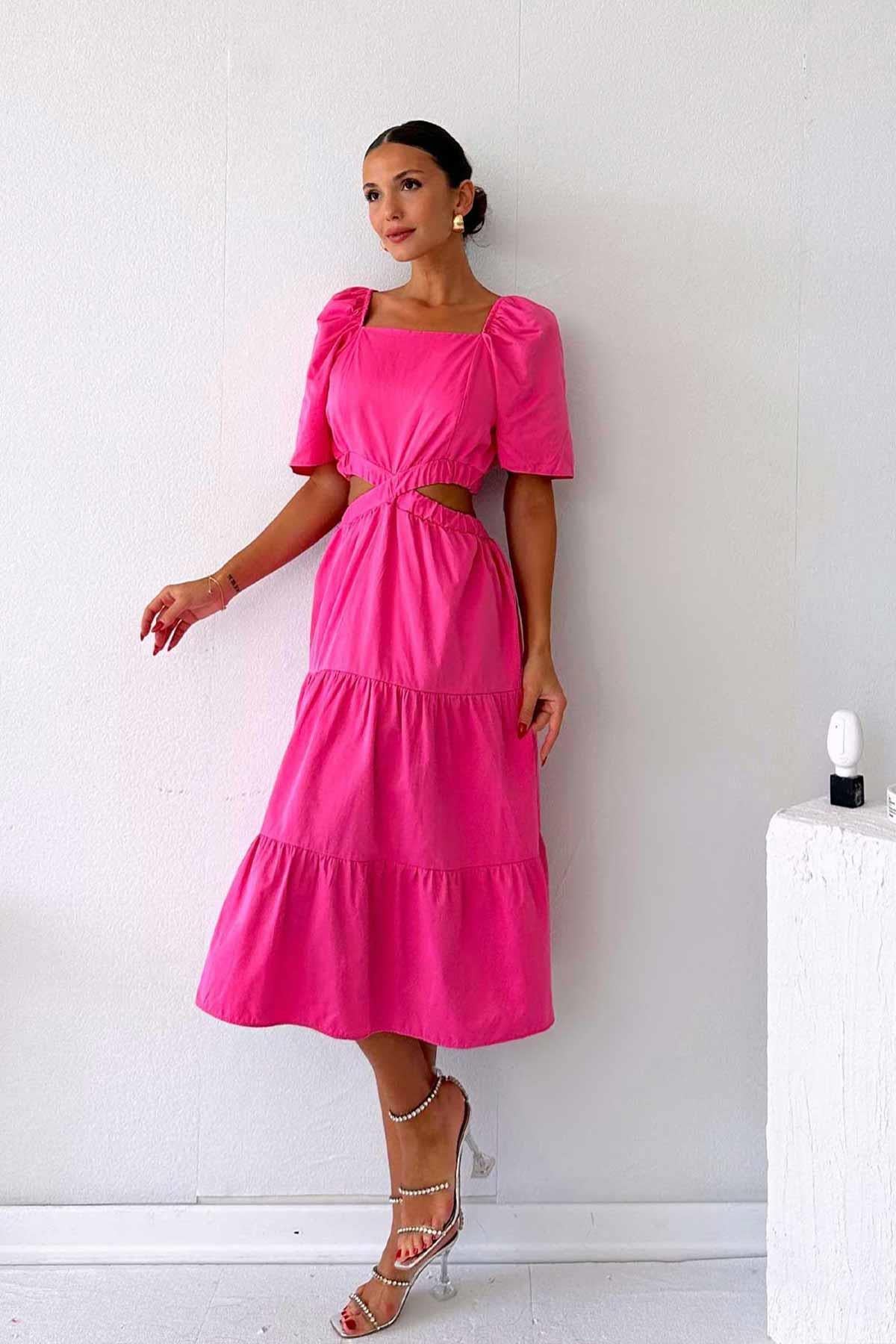 Truvakar Kol Bel Dekolteli Elbise - Pembe