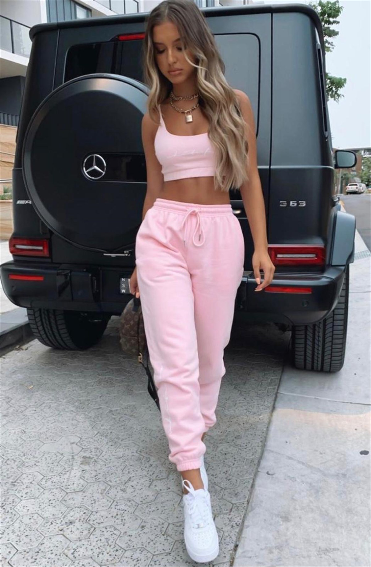 Üst Crop Askı Eşofman Takım- Pembe