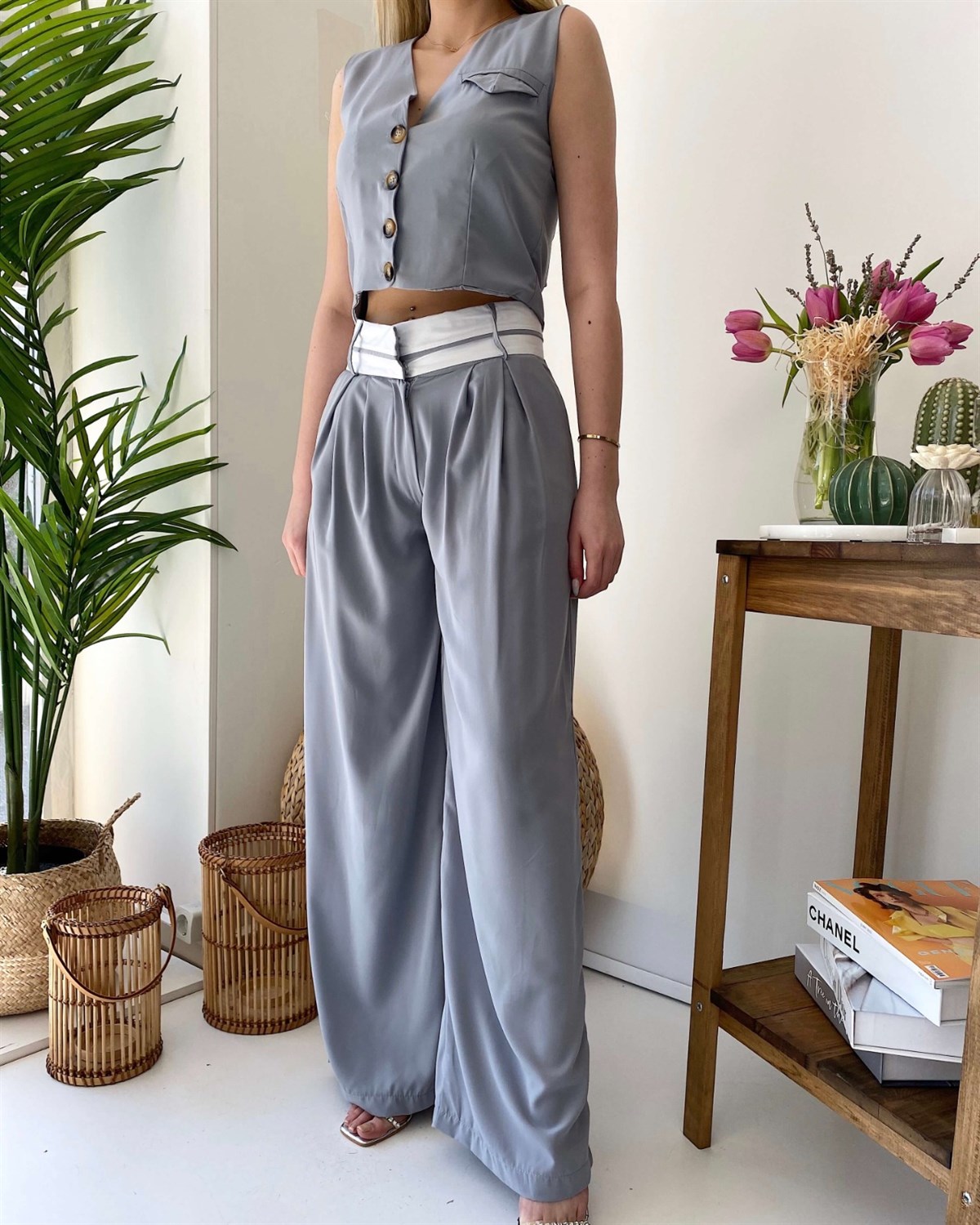 Yelek Palozzo Pantalon İkili Takım