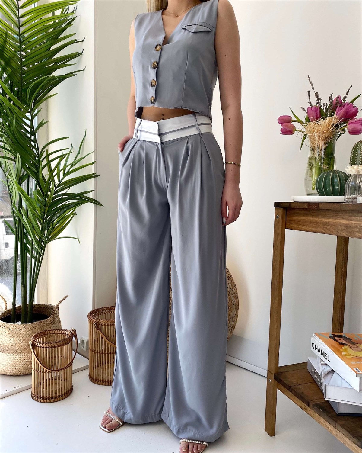 Yelek Palozzo Pantalon İkili Takım