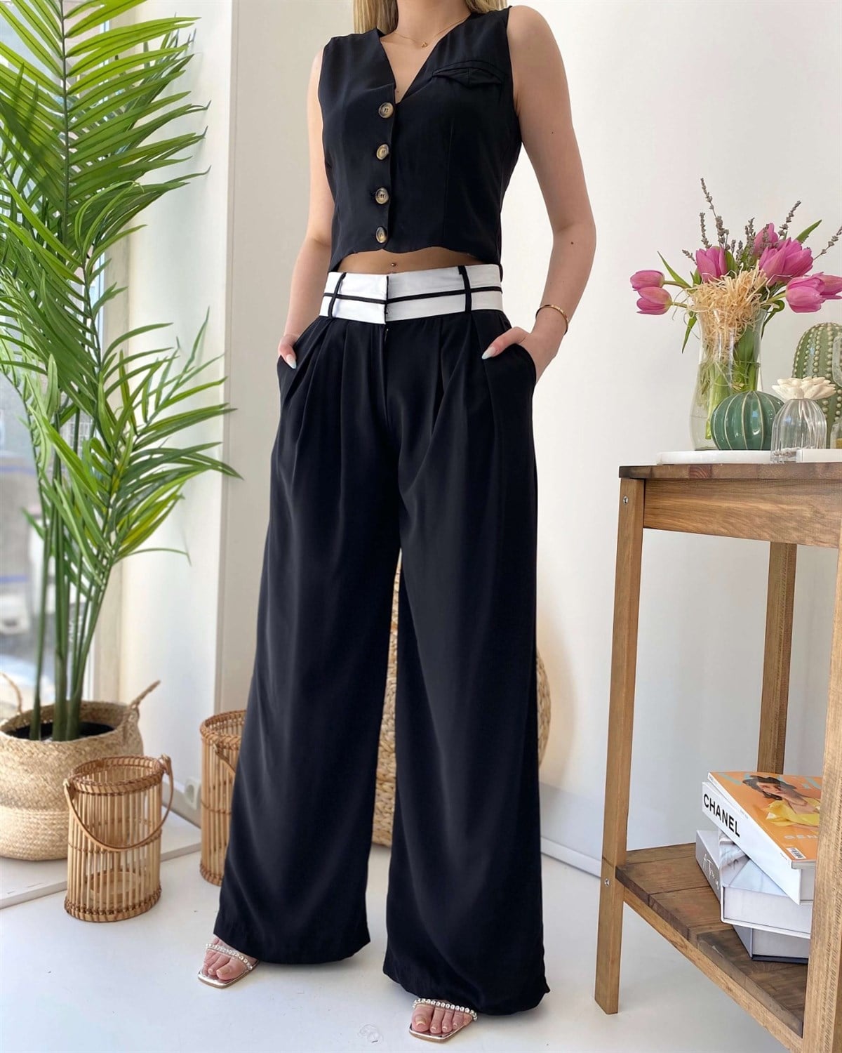 Yelek Palozzo Pantalon İkili Takım