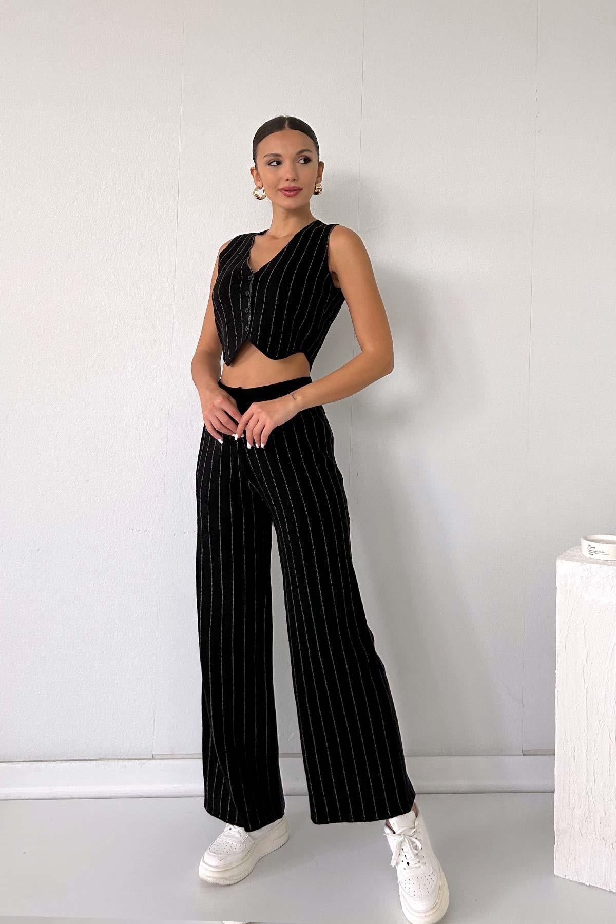 Yelek Pantalon Triko Takım - Siyah