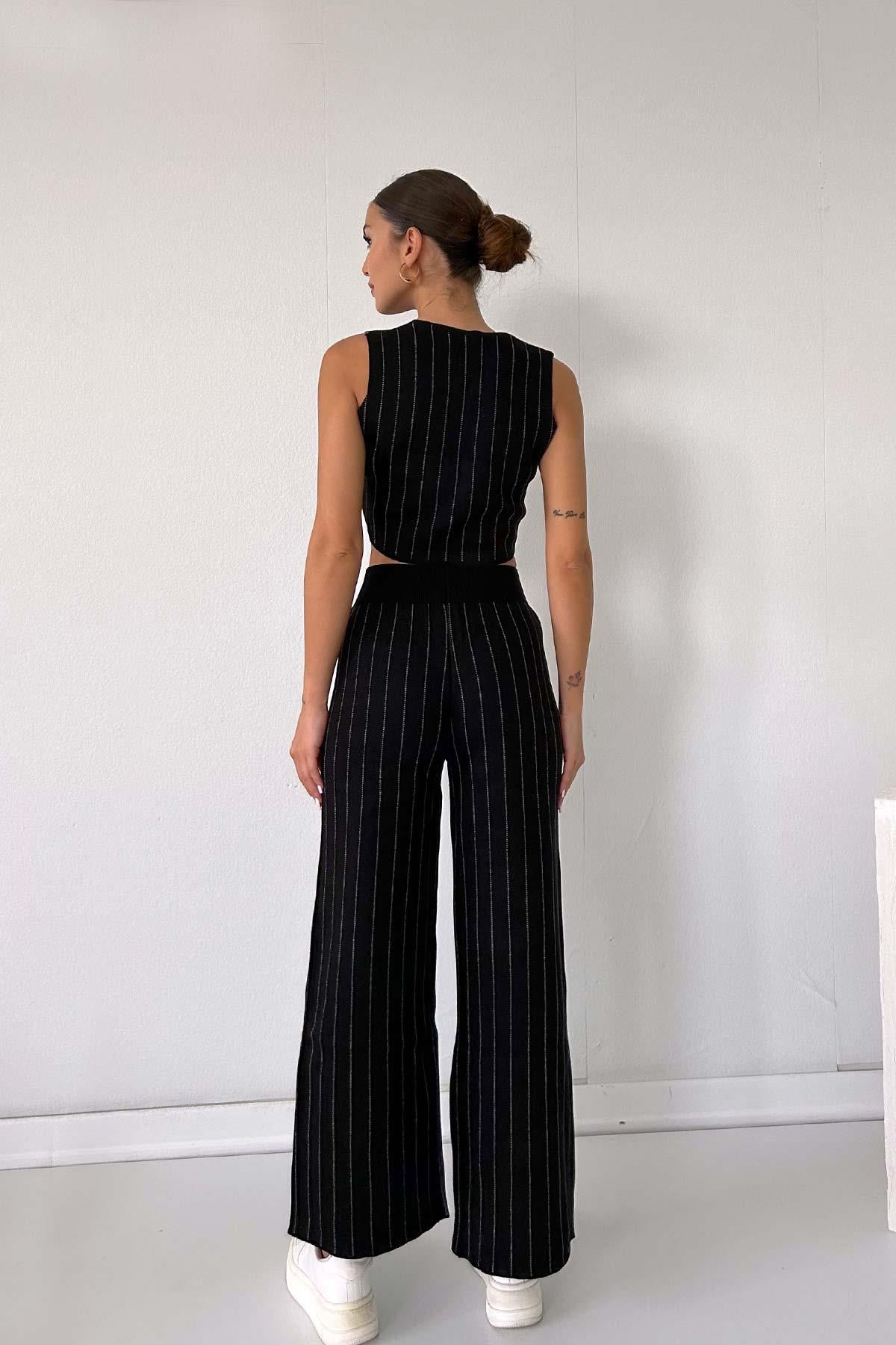 Yelek Pantalon Triko Takım - Siyah
