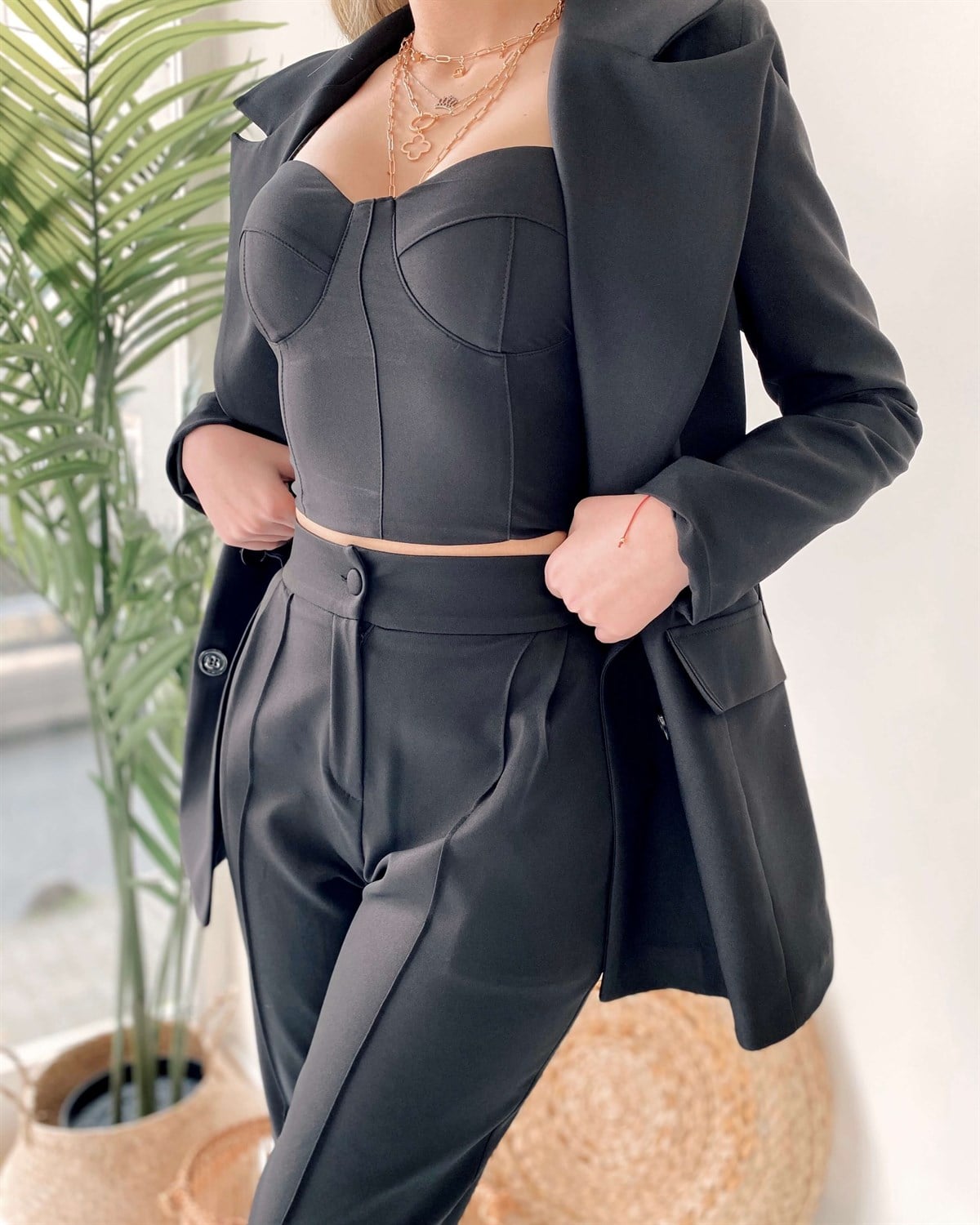 Yeni Model 3'lü Ceket Bustiyer Pantolon Takım