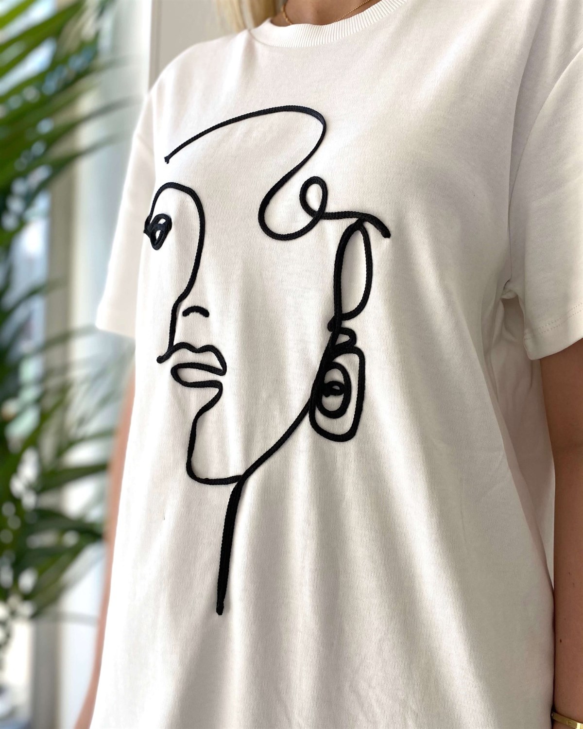 Yüz Figürlü Kısa Kol Elbise