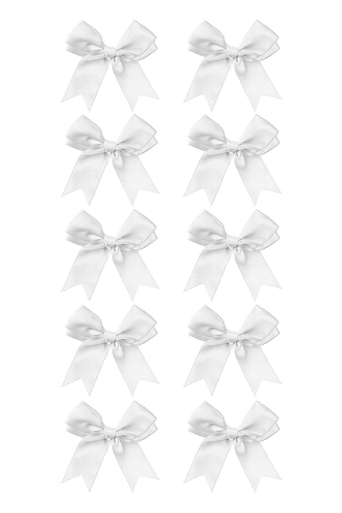 10 Adet Beyaz Saten Fiyonk Süsleme Kurdele Seti 10XB-0096-BE