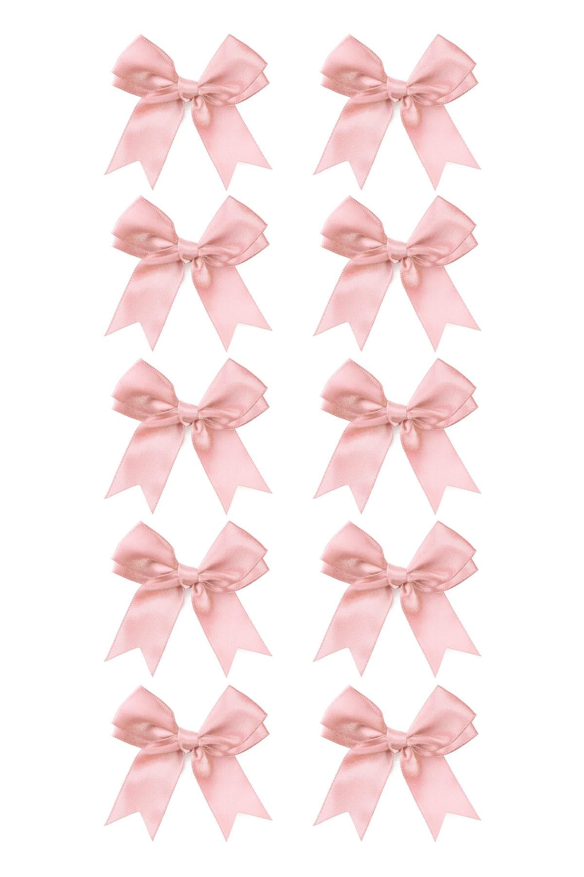 10 Adet Pembe Saten Geniş Fiyonk Süsleme Kurdele Seti 10XB-0096-PE
