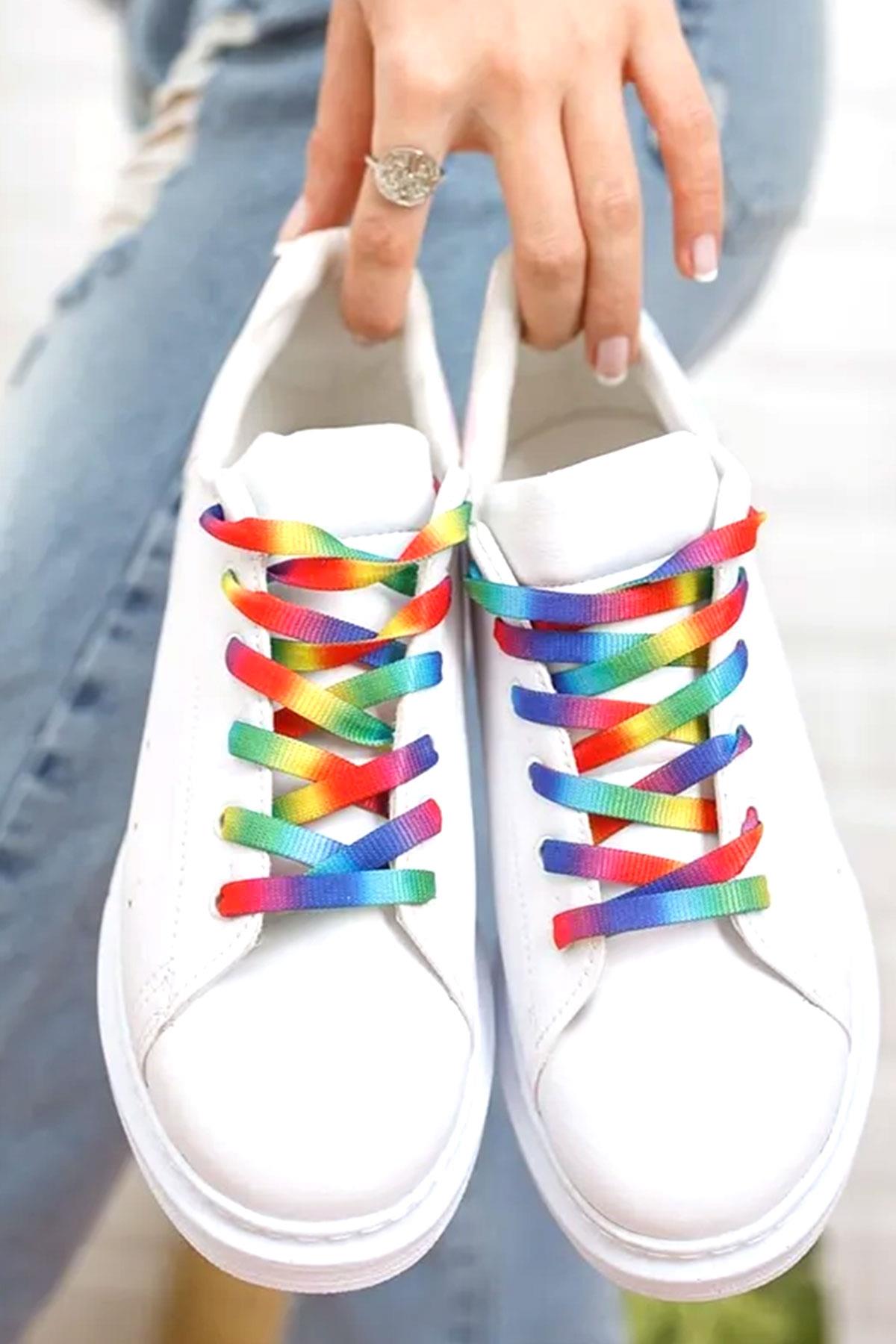 100 cm Gökkuşağı Renkli Yassı Ayakkabı Bağcığı BGCK-0009-RNK-100CM