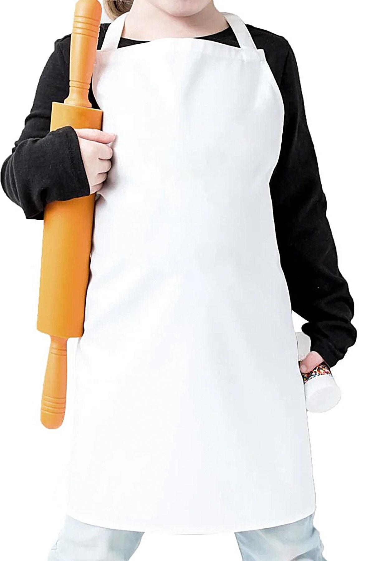 %100 Pamuk Beyaz 58x56 cm Çocuk Mutfak ve Sanat Önlüğü CO-01-B