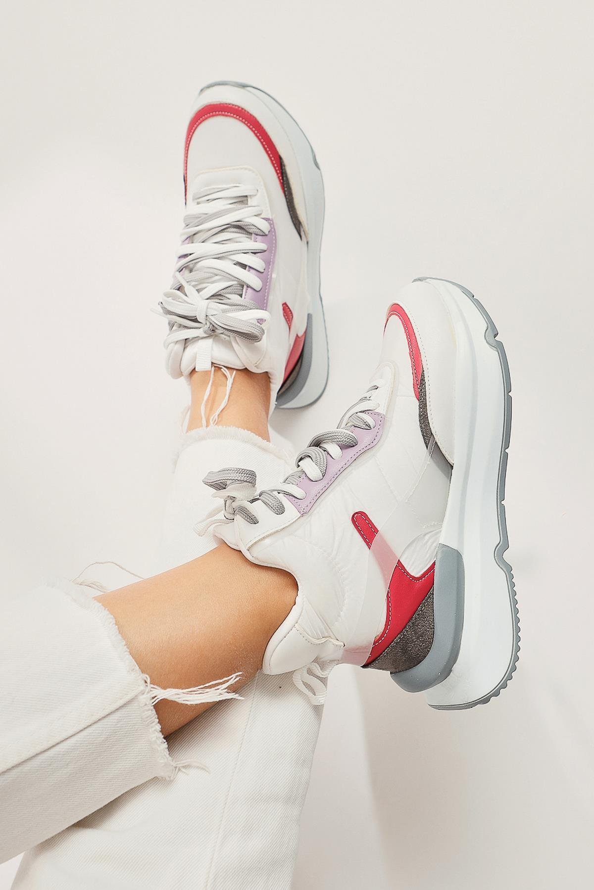 Annaklara Fuşya-Gri Turuncu Bağcıklı Spor Bot