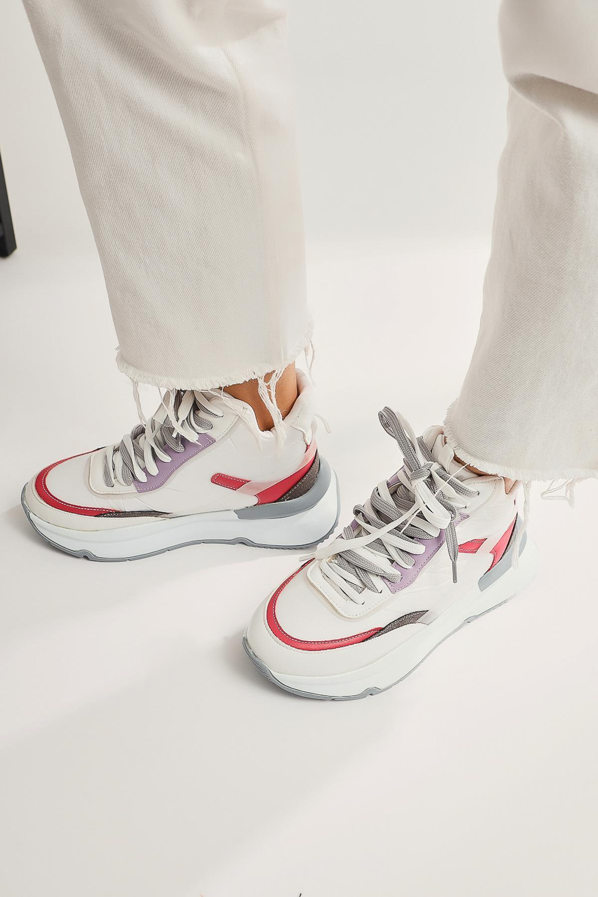 Annaklara Fuşya-Gri Turuncu Bağcıklı Spor Bot