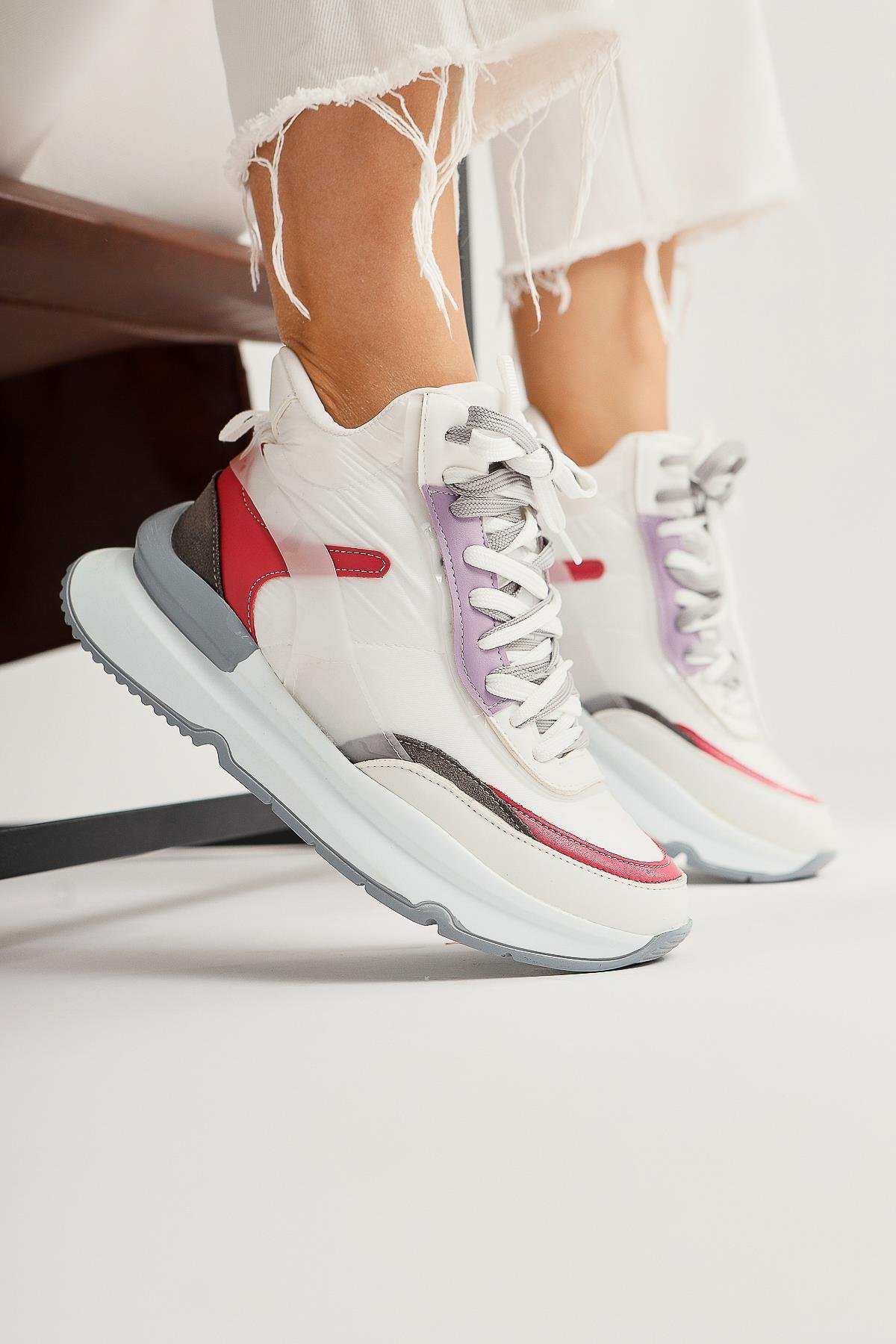 Annaklara Fuşya-Gri Turuncu Bağcıklı Spor Bot