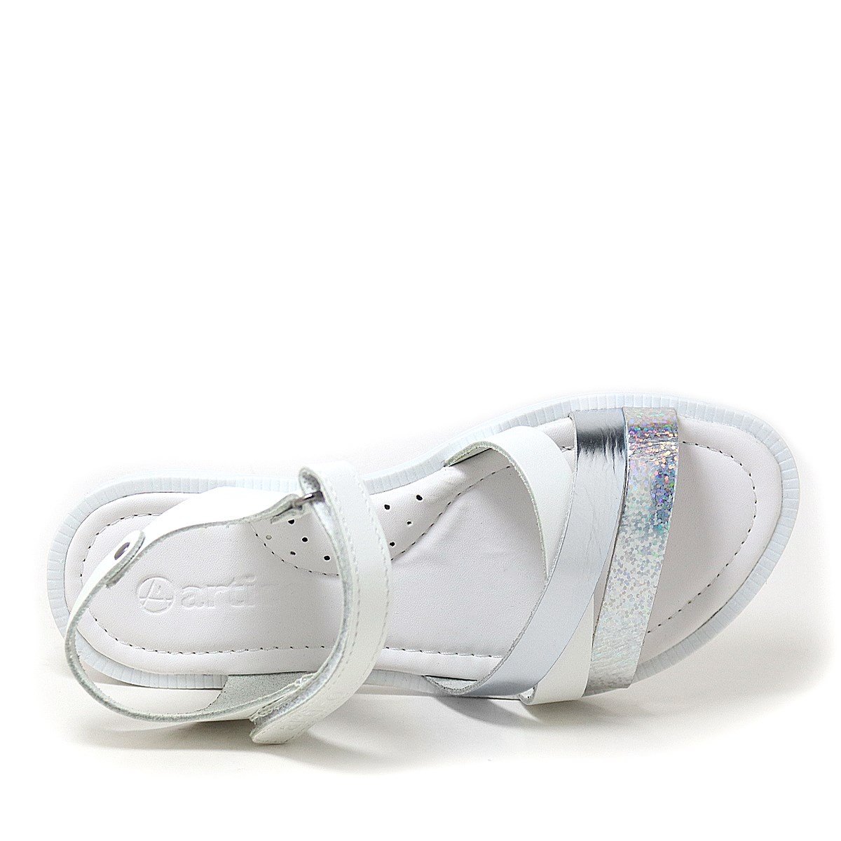 Artico Alexia Hakiki Deri Vaketa Gümüş Beyaz Kız Çocuk Sandalet