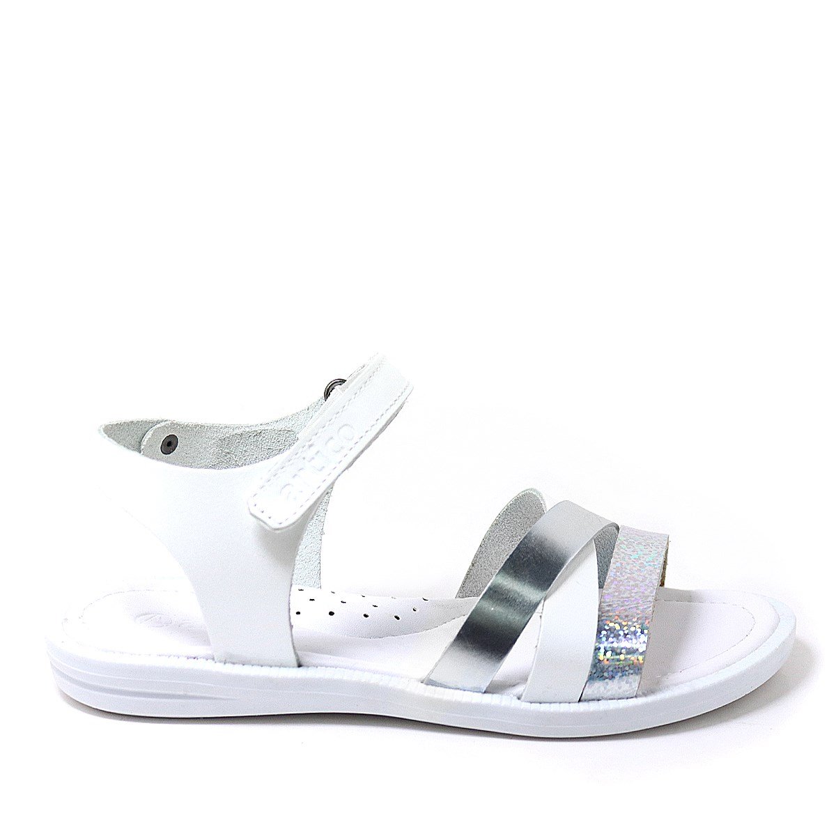 Artico Alexia Hakiki Deri Vaketa Gümüş Beyaz Kız Çocuk Sandalet