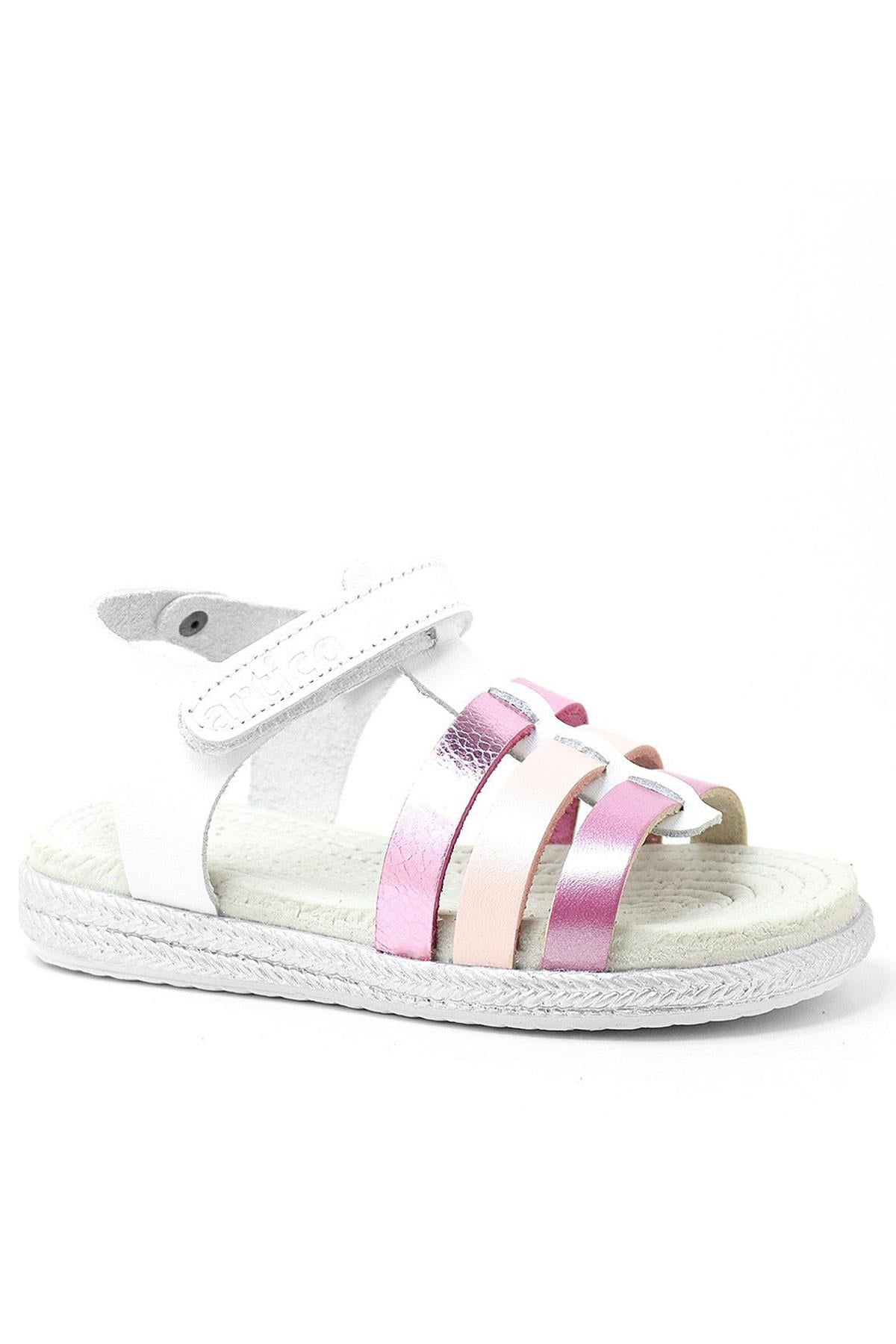 Artico Bellini Vaketa Genuine Leather White Fuchsia Pink Baby Girl Sandals 153-01-6001-BFP.21