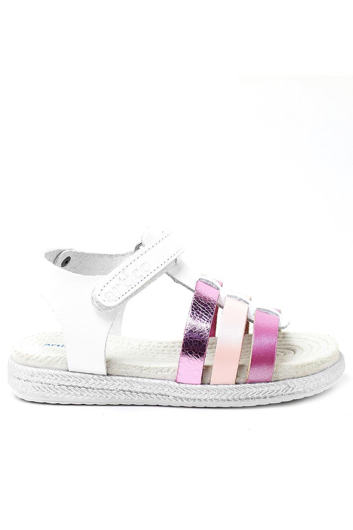 Artico Bellini Vaketa Genuine Leather White Fuchsia Pink Baby Girl Sandals 153-01-6001-BFP.21